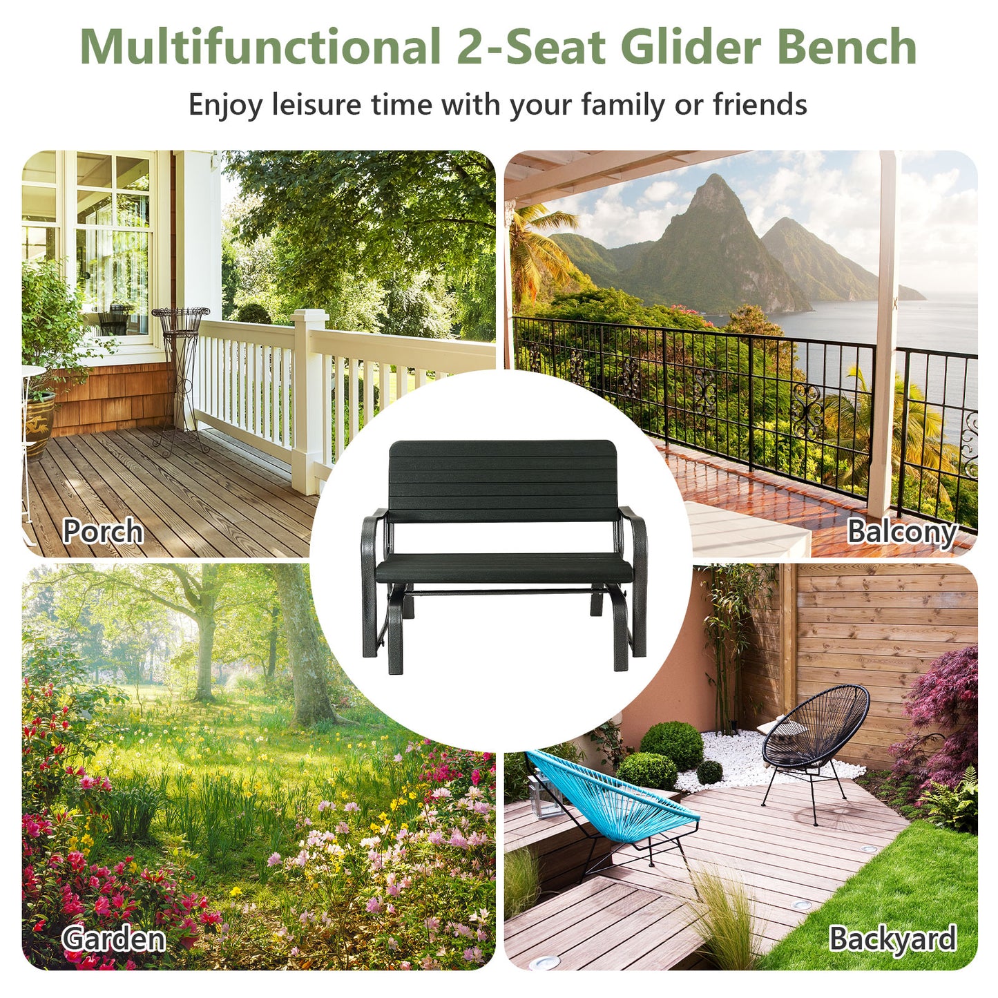 Outdoor Patio Steel Swing Bench Loveseat - Direct by Wilsons Home Store