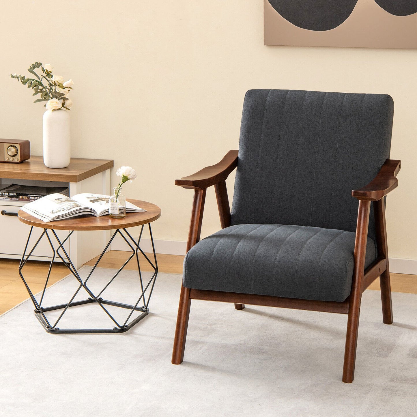 Modern Accent Chair Leisure Armchair with Felt Pads-Beige
