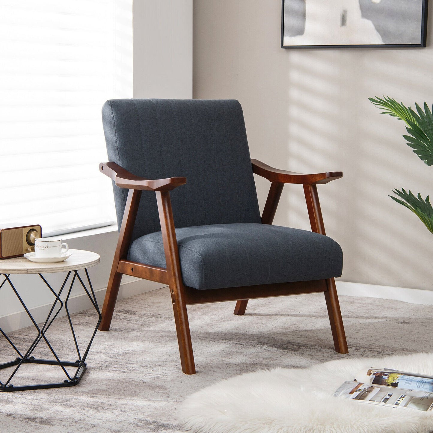 Modern Accent Chair Leisure Armchair with Felt Pads-Beige