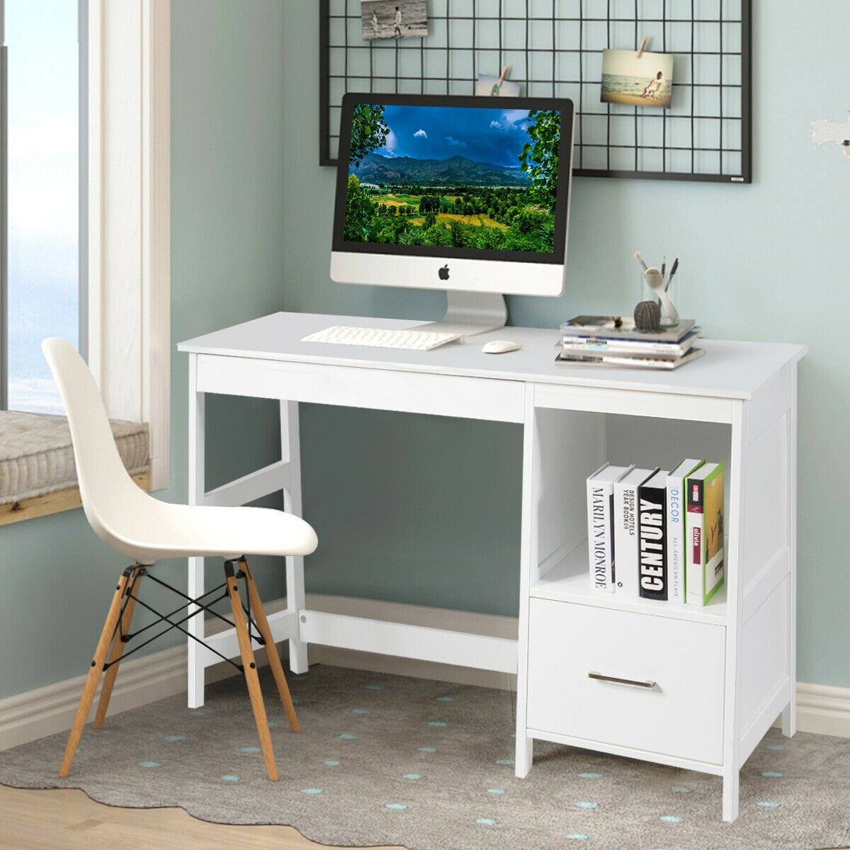 47.5 Inch Modern Home Computer Desk with 2 Storage Drawers-Black
