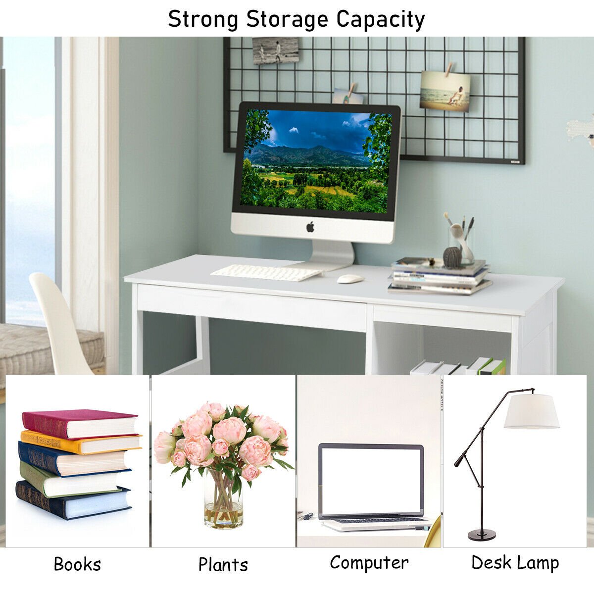 47.5 Inch Modern Home Computer Desk with 2 Storage Drawers-Black