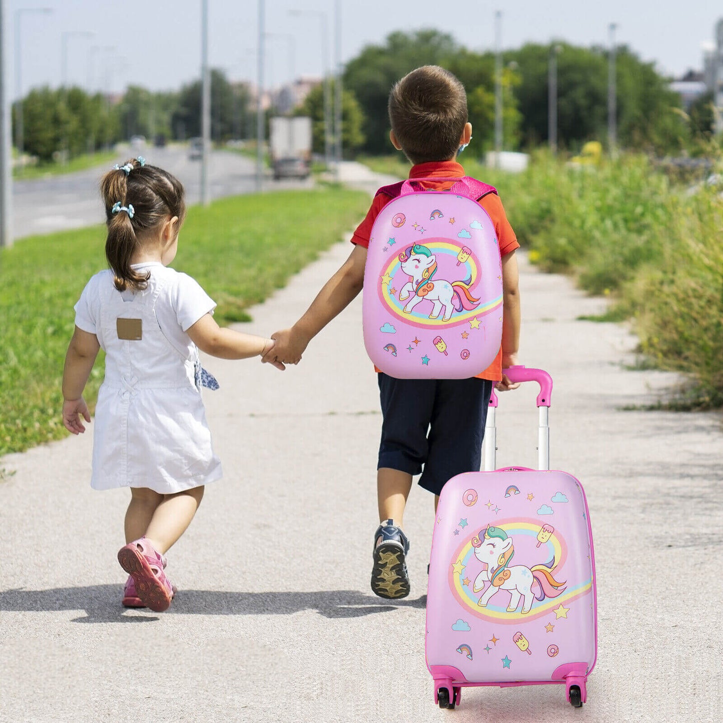 2 Pieces Kids Carry-on Luggage Set with 12 Inch Backpack-Blue