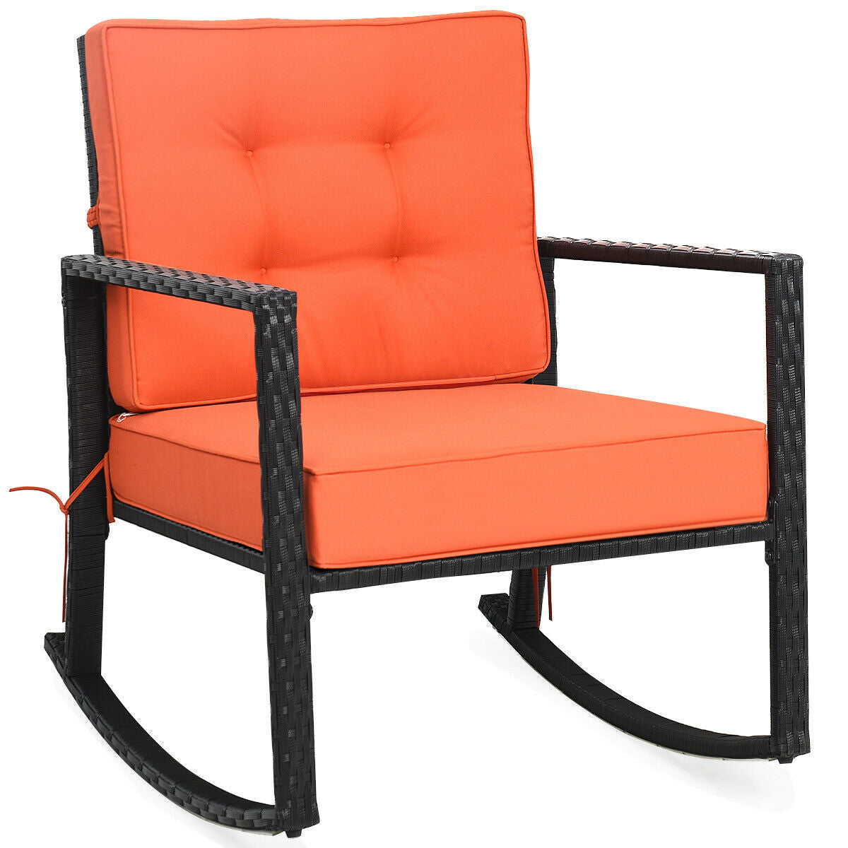 Patio Rattan Rocker Outdoor Glider Rocking Chair Cushion Lawn-Orange