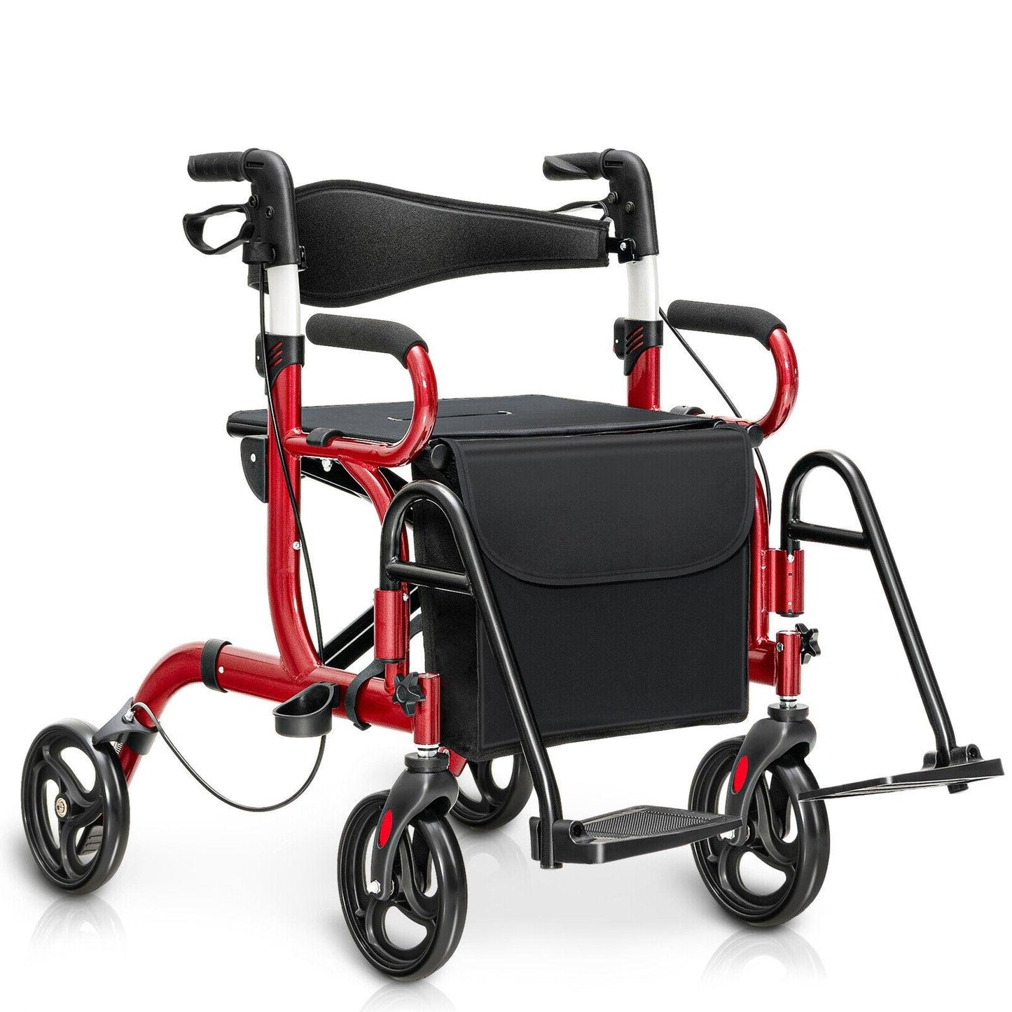 Folding Rollator Walker with 8-inch Wheels and Seat-Black