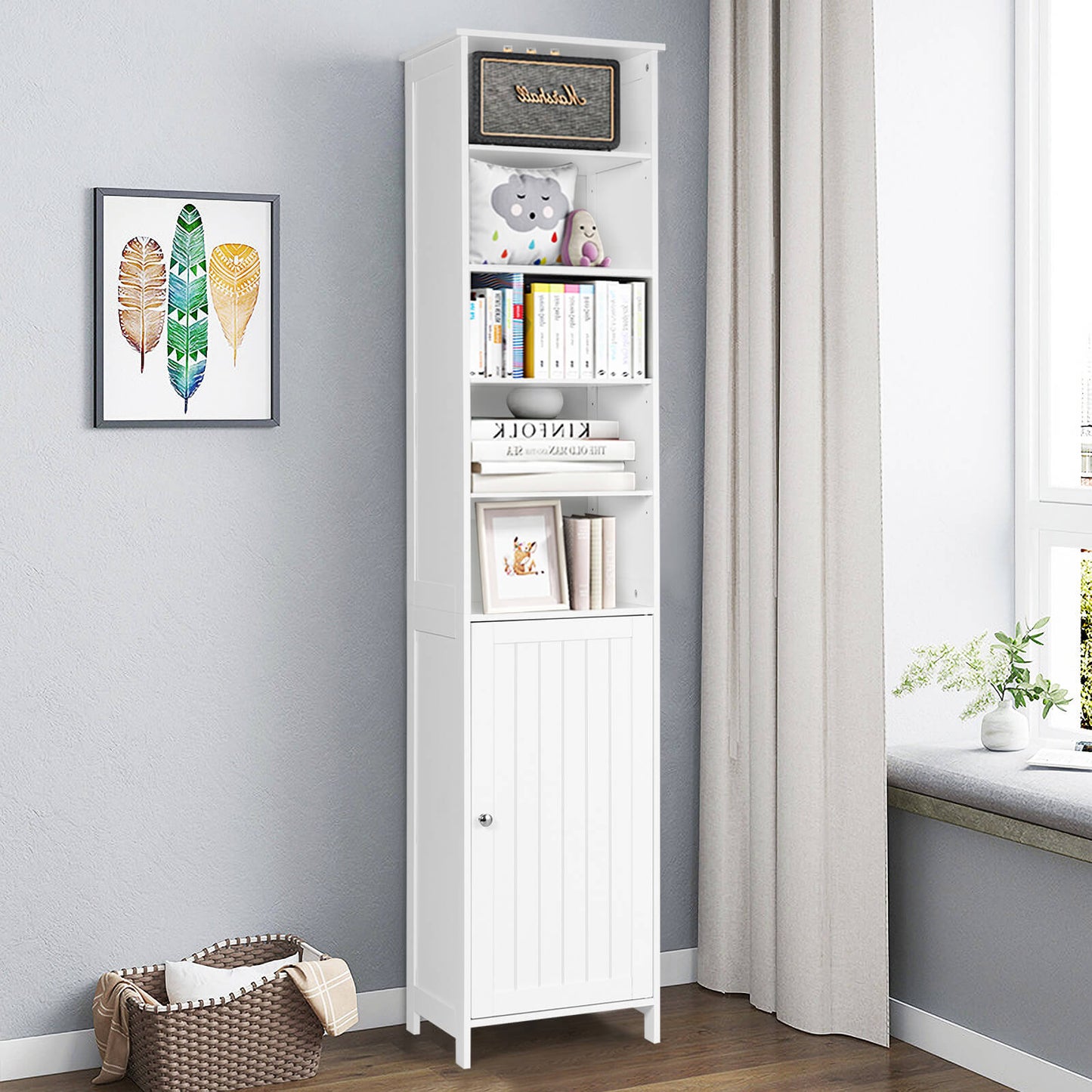 72 Inches Free Standing Tall Floor Bathroom Storage Cabinet-White