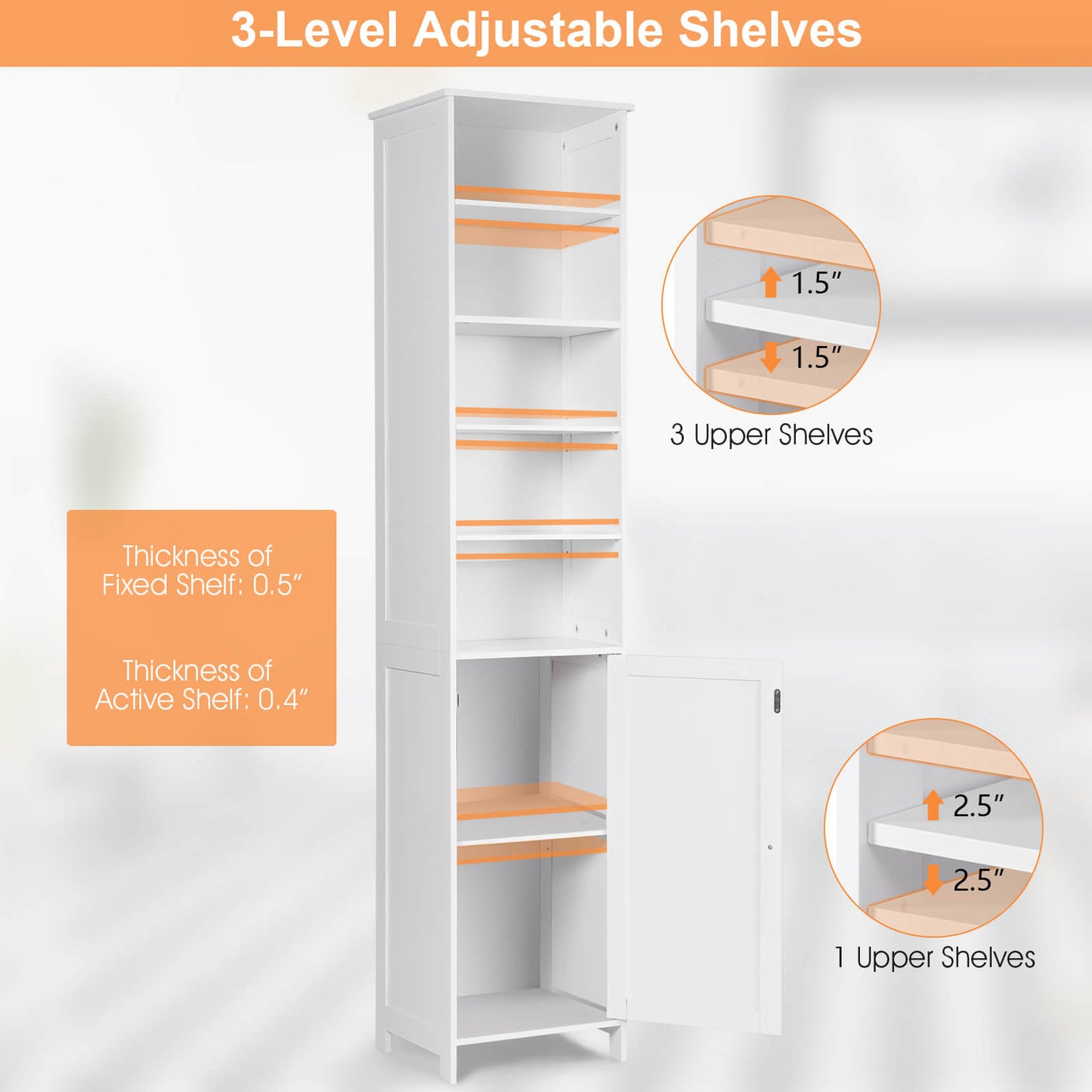 72 Inches Free Standing Tall Floor Bathroom Storage Cabinet-White