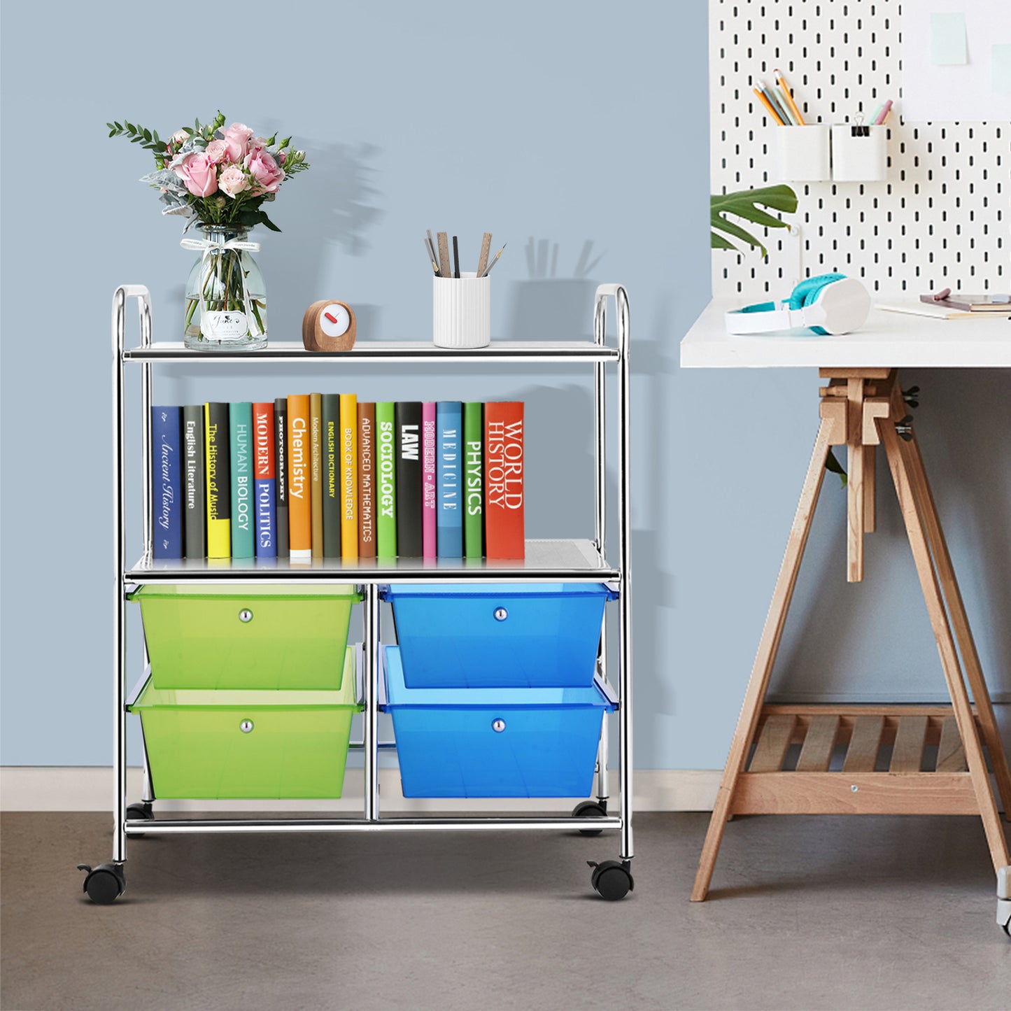 4 Drawers Rolling Storage Cart-Blue & Green - Direct by Wilsons Home Store