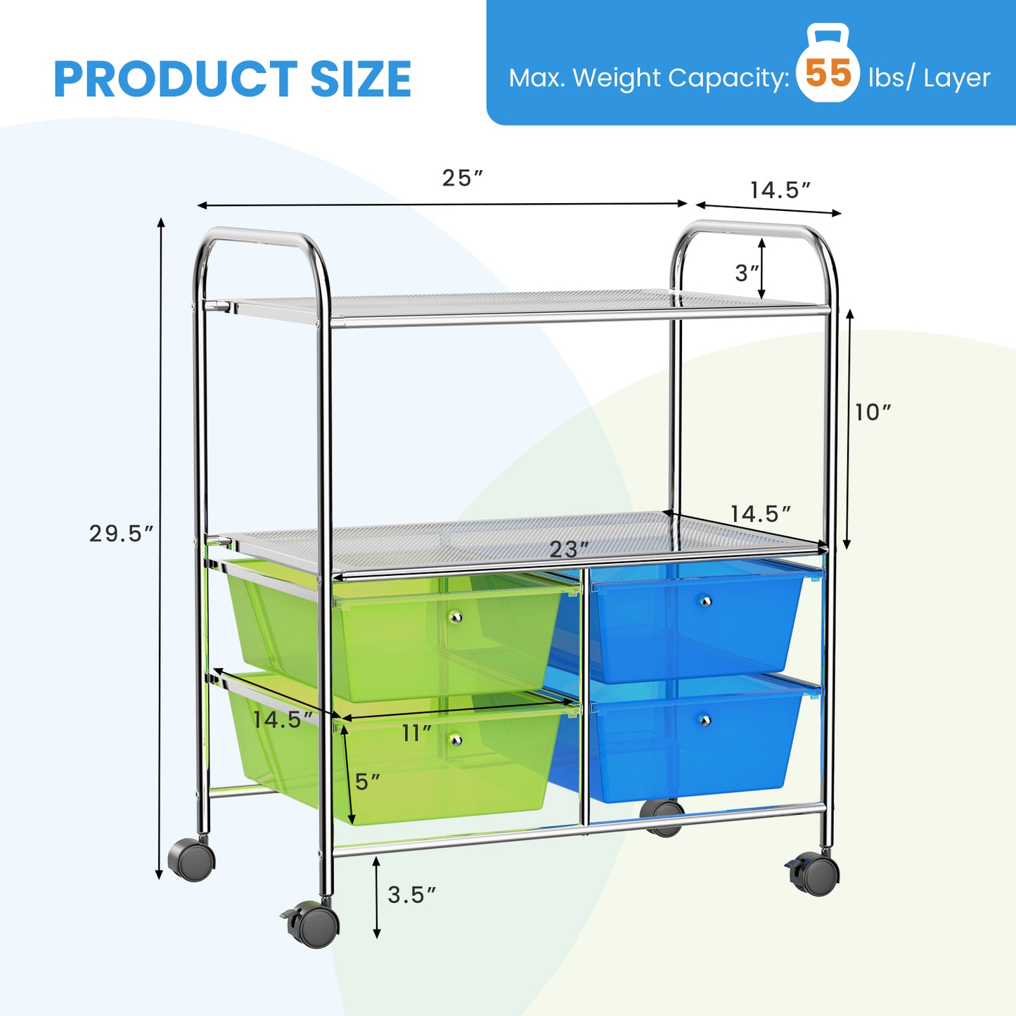 4 Drawers Rolling Storage Cart-Blue & Green - Direct by Wilsons Home Store
