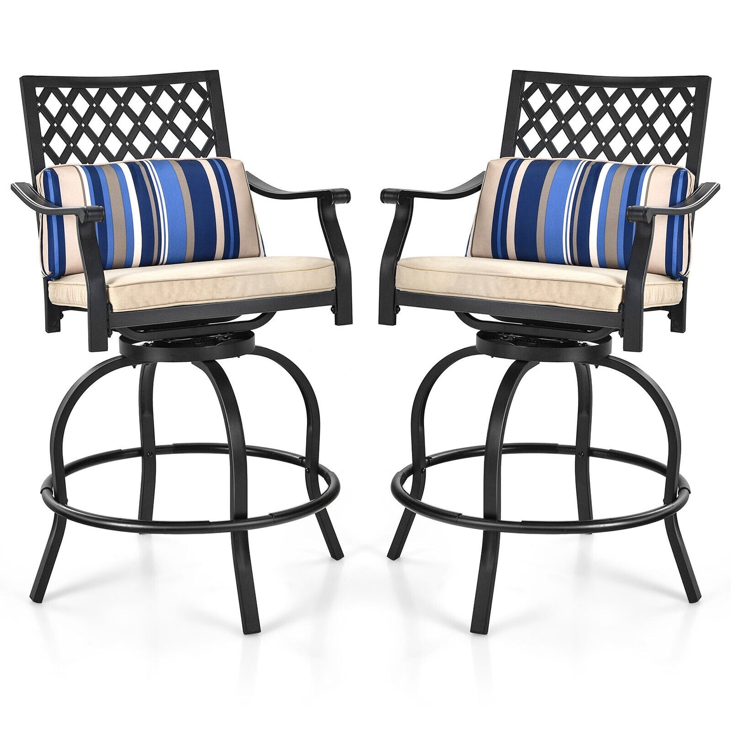 Set of 2 Outdoor Bar Height Chair with Soft Cushions