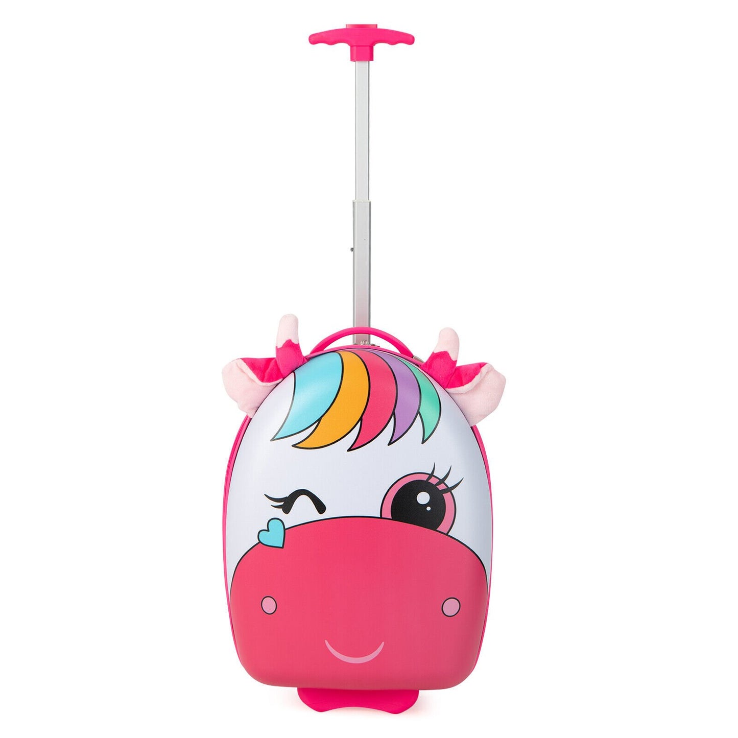 16 Inch Kids Rolling Luggage with 2 Flashing Wheels and Telescoping Handle-Black & White