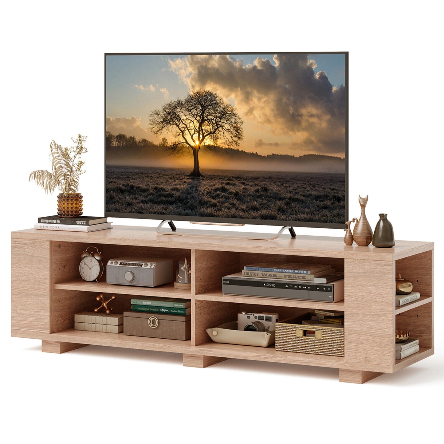 Modern TV Stand Wood Storage Console Entertainment Center-Natural