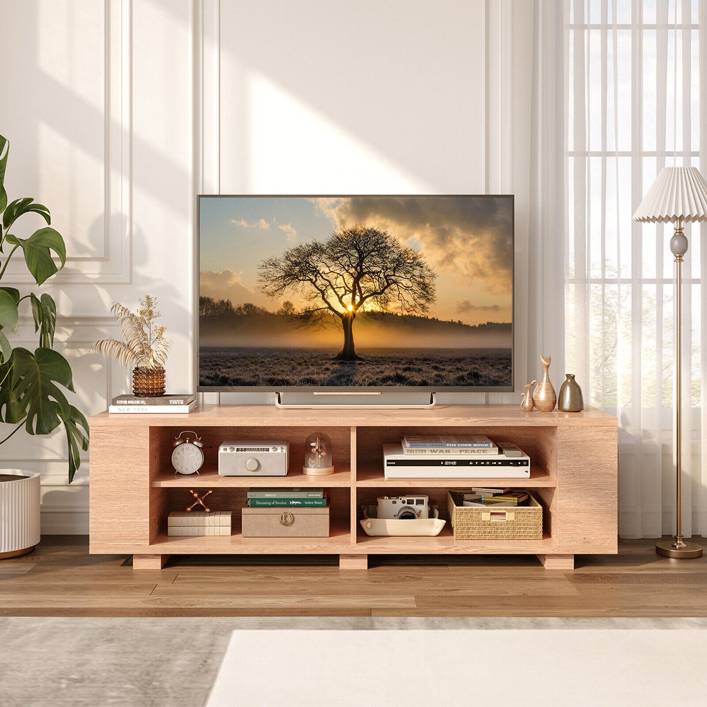 Modern TV Stand Wood Storage Console Entertainment Center-Natural