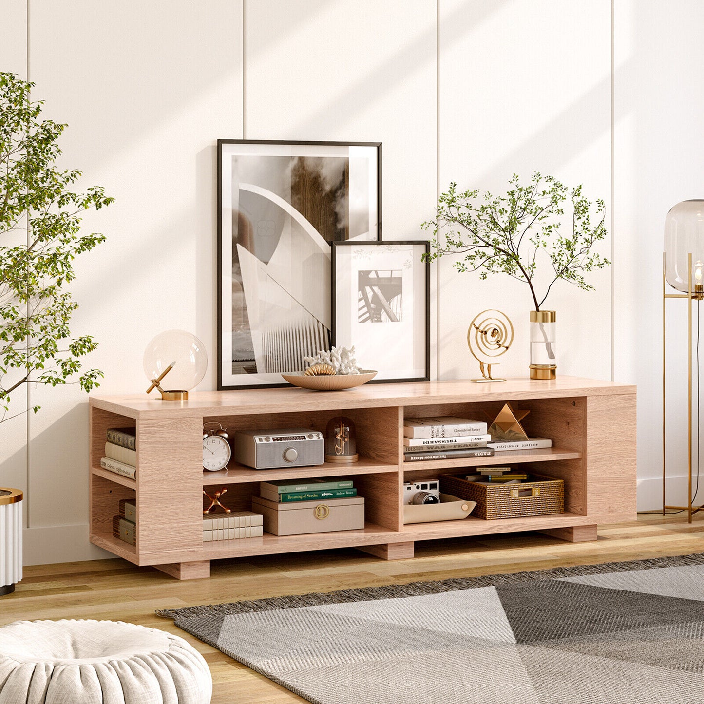 Modern TV Stand Wood Storage Console Entertainment Center-Natural