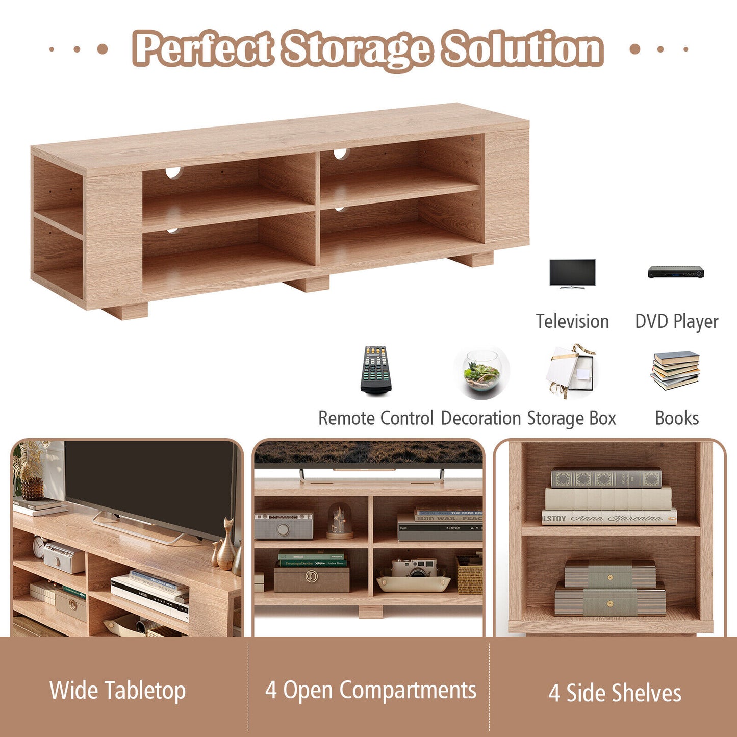 Modern TV Stand Wood Storage Console Entertainment Center-Natural