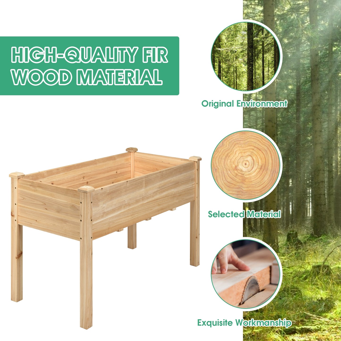 49’’ x 23’’ x 30’’ Wooden Raised Vegetable Garden Bed-Natural