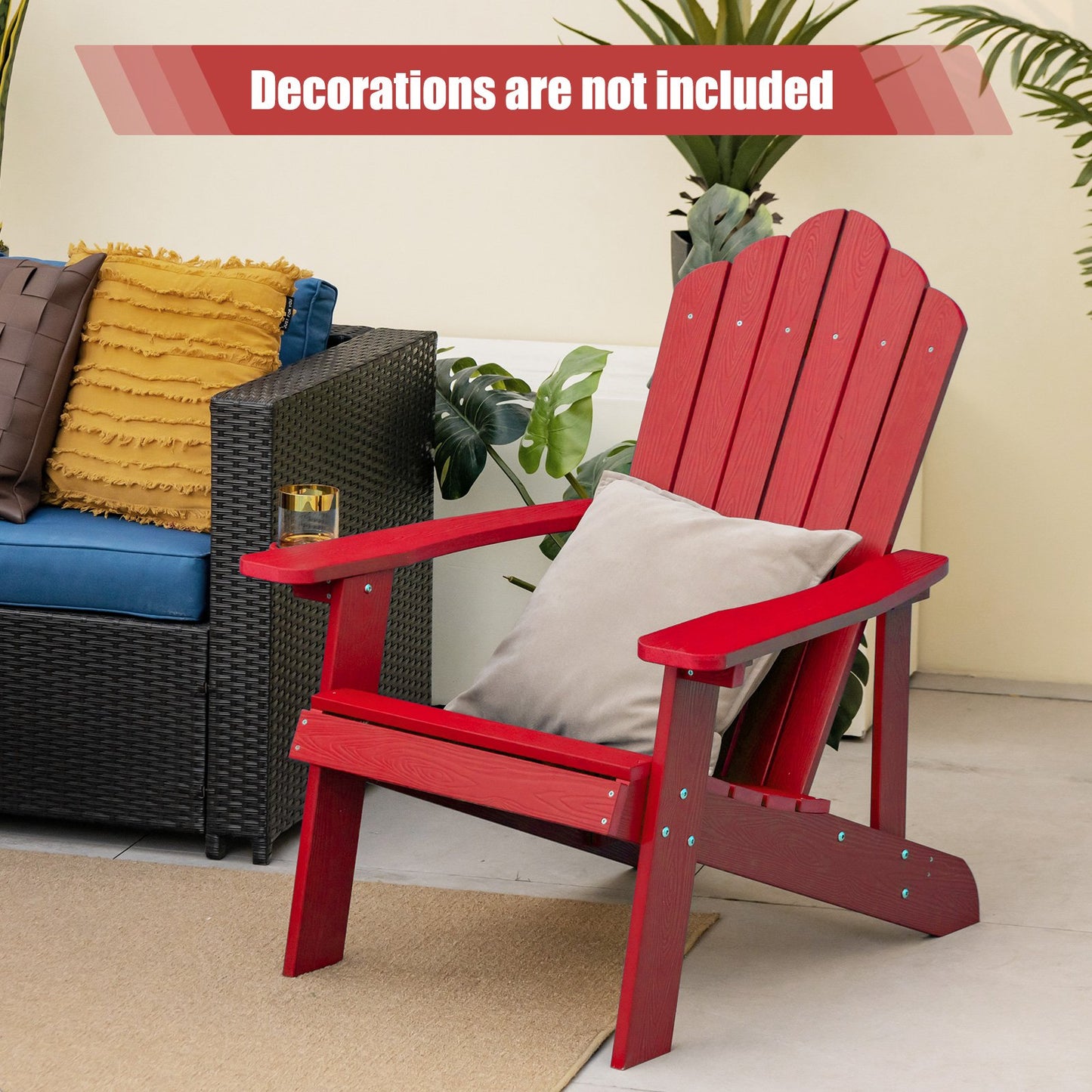 Weather Resistant HIPS Outdoor Adirondack Chair with Cup Holder-Black