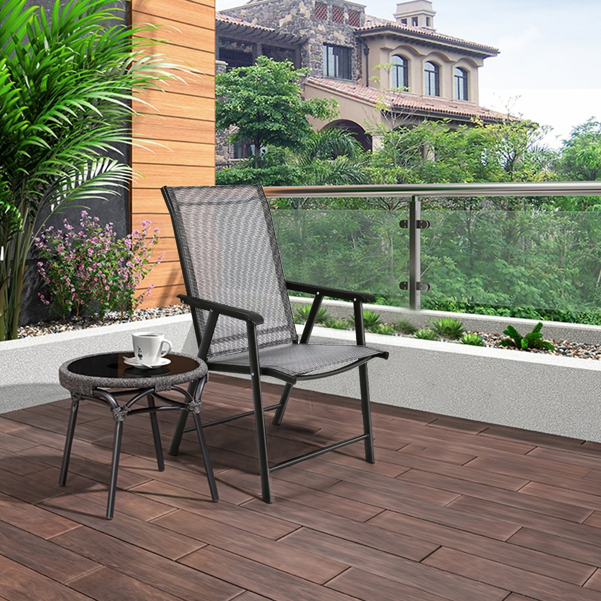 4-Pack Patio Folding Chairs Portable for Outdoor Camping-Black