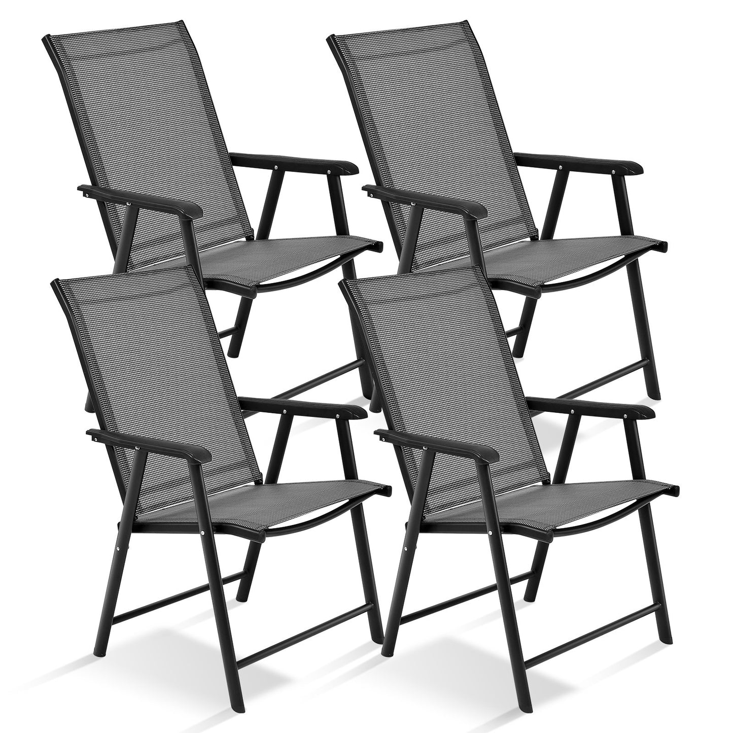 4-Pack Patio Folding Chairs Portable for Outdoor Camping-Black