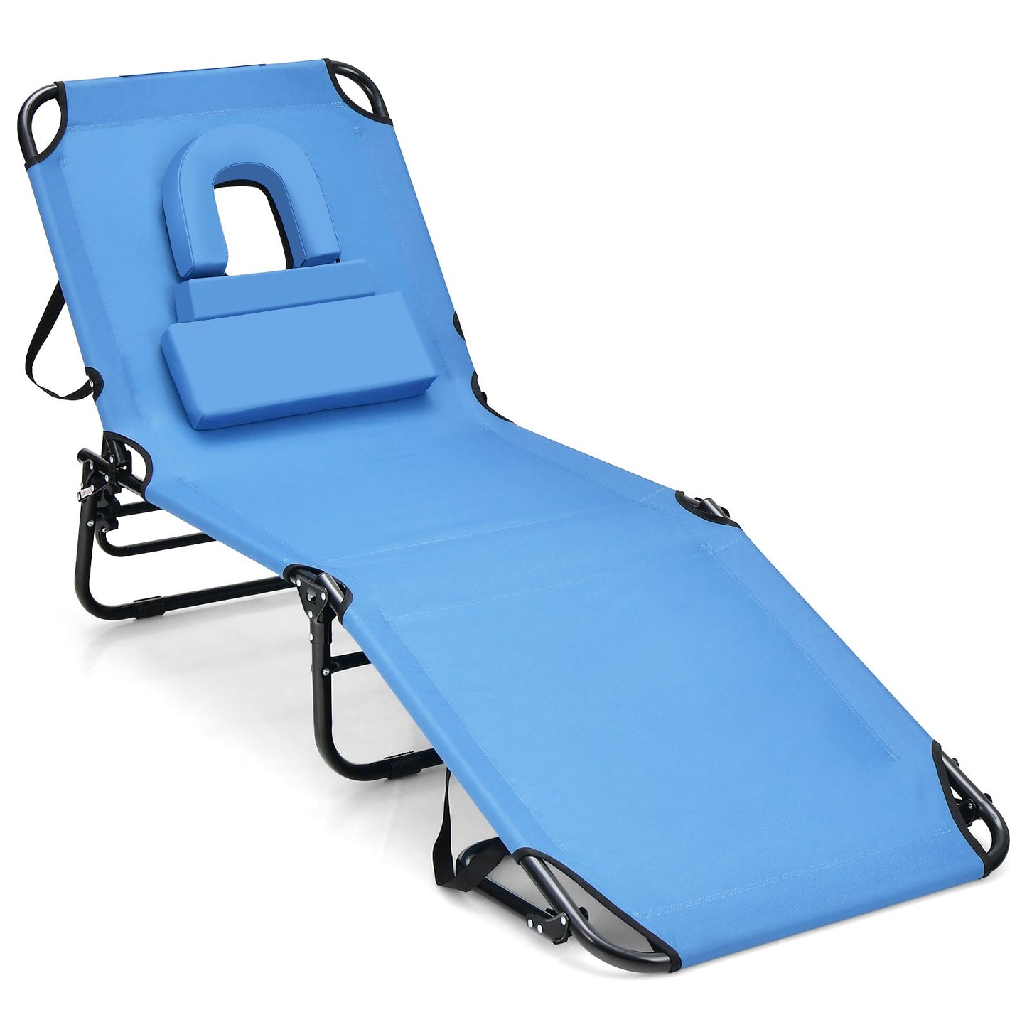 Beach Chaise Lounge Chair with Face Hole and Removable Pillow-Beige
