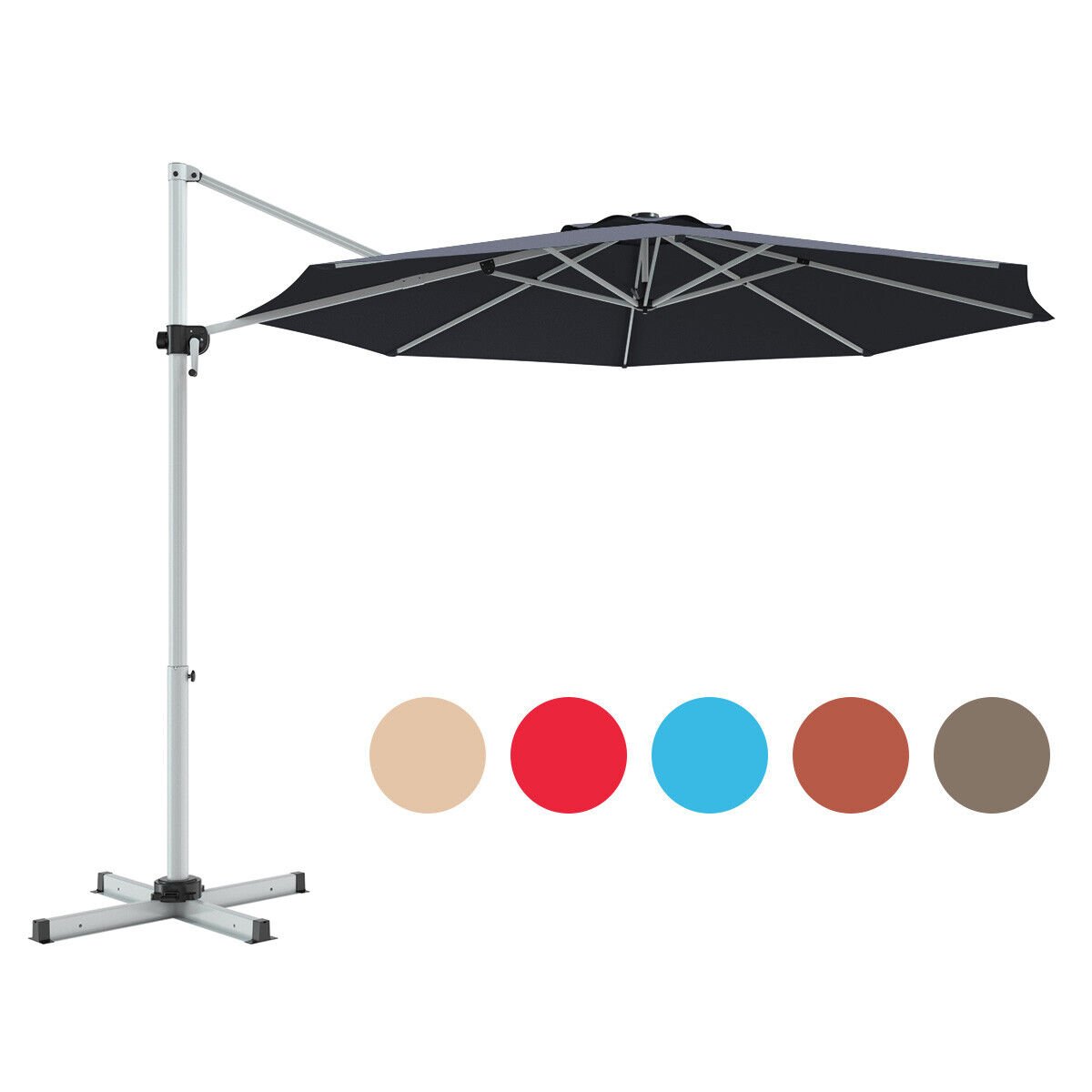 11 Feet Patio Offset Cantilever Umbrella 360° Rotation Aluminum Tilt-Gray