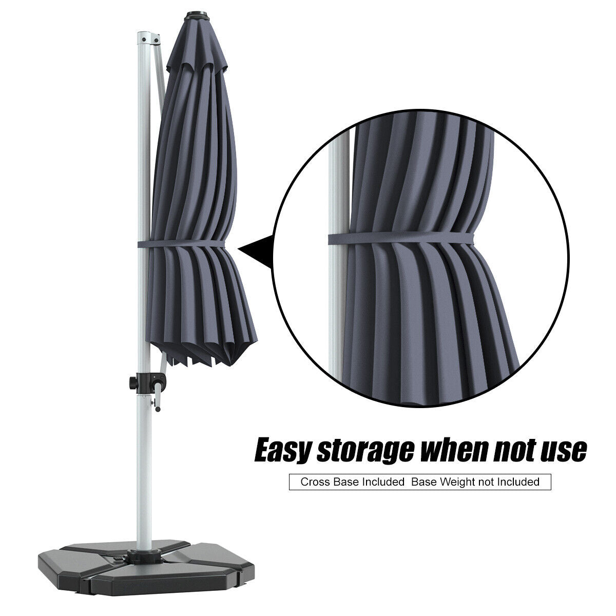11 Feet Patio Offset Cantilever Umbrella 360° Rotation Aluminum Tilt-Gray
