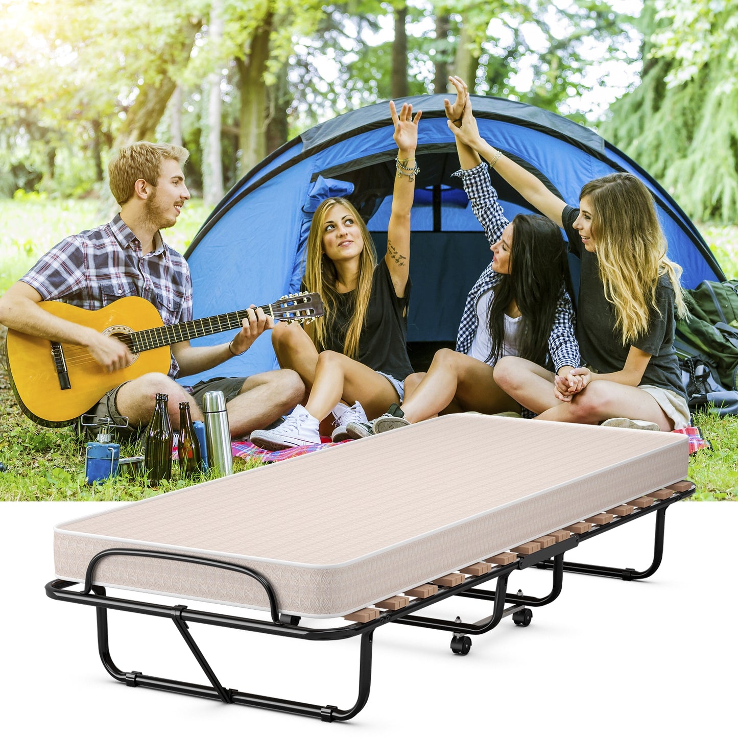 75 x 31.5 Inch Folding Guest Bed with Memory Foam Mattress for Adult