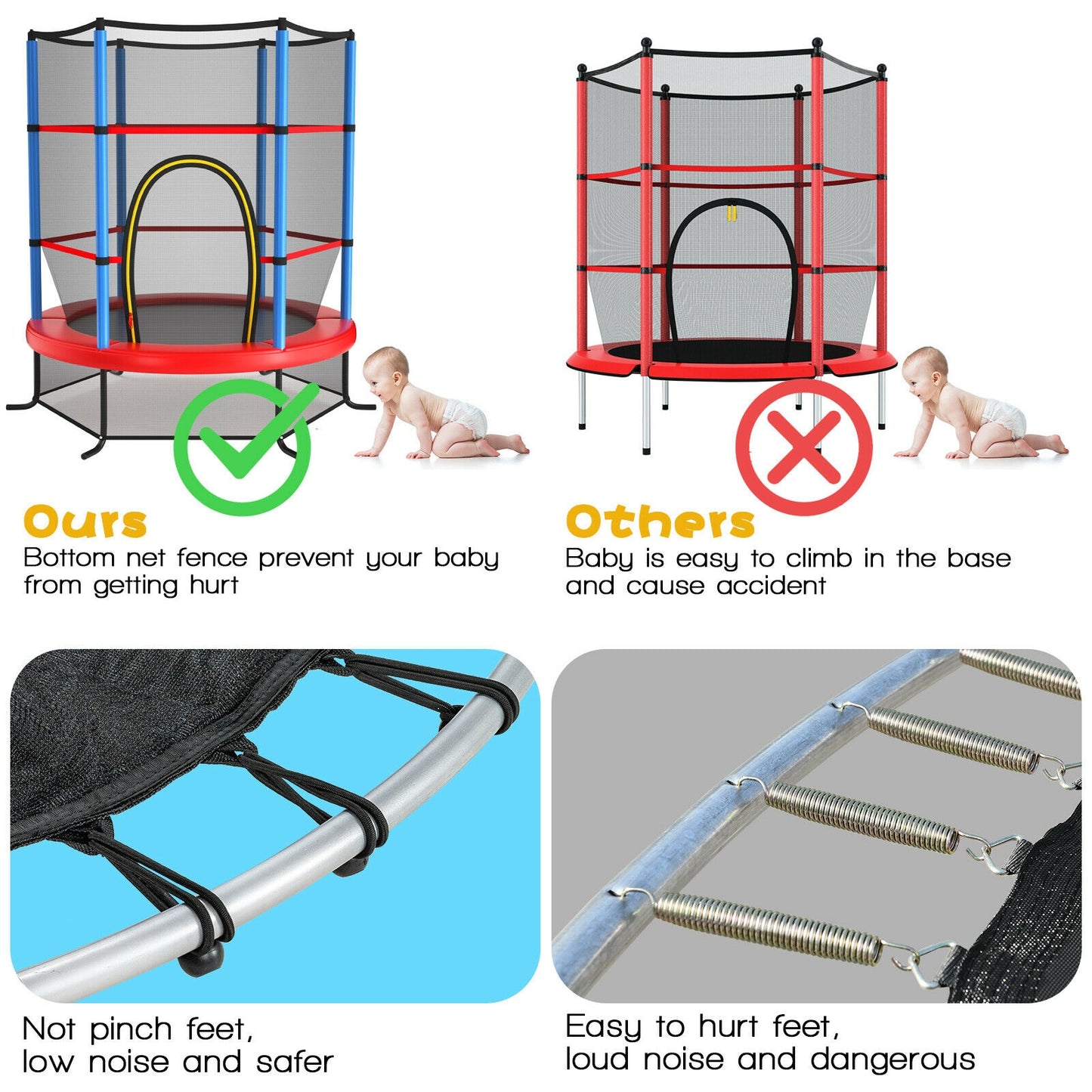 55 Inch Kids Recreational Trampoline Bouncing Jumping Mat with Enclosure Net-Navy