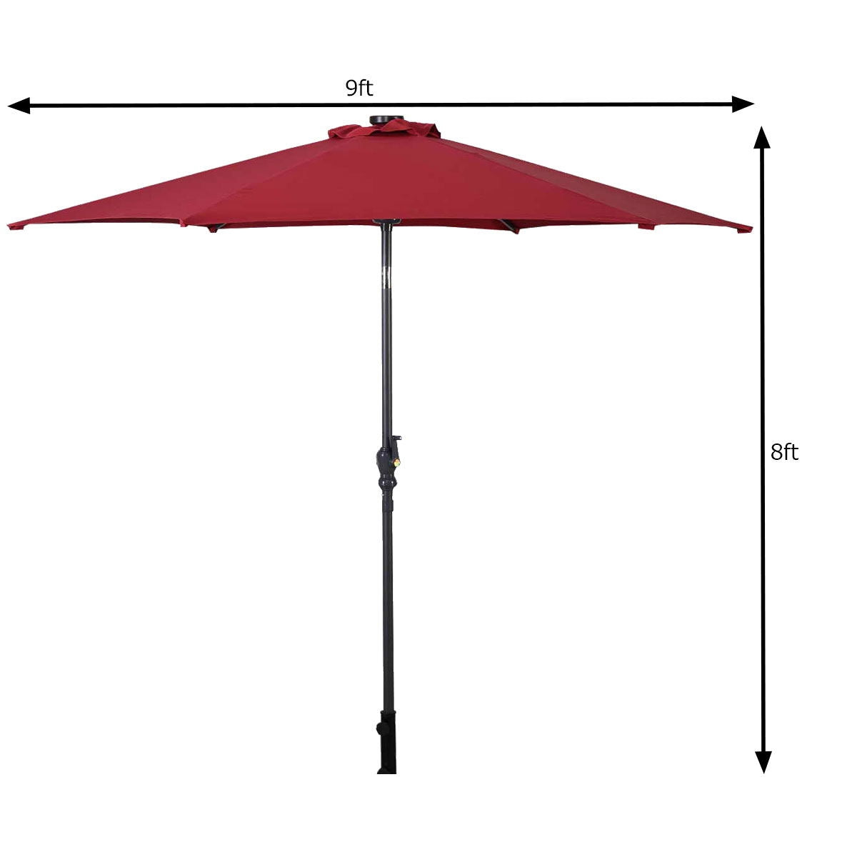 9' Solar LED Lighted Patio Market Umbrella Tilt Adjustment Crank Lift -Burgundy