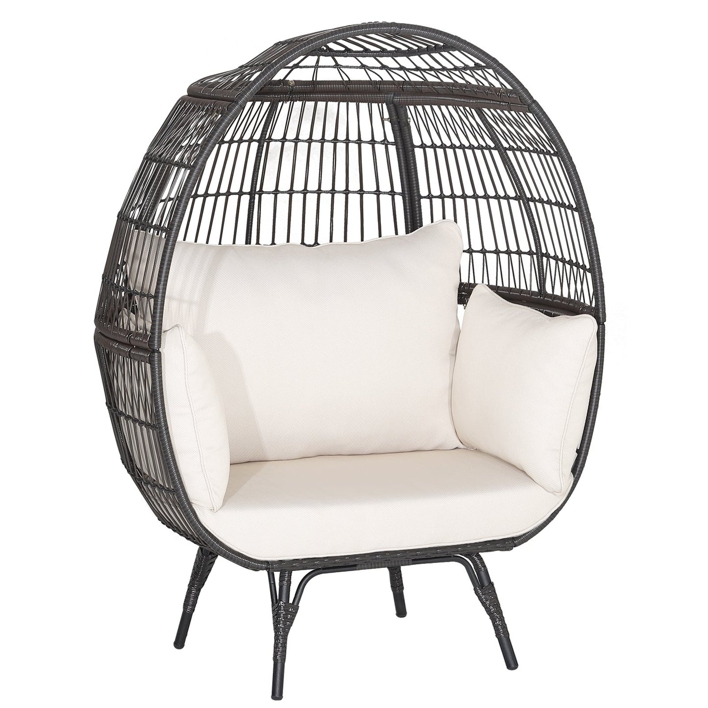 Oversized Indoor Wicker Egg Chair with Sturdy Metal Frame for Patio-Black
