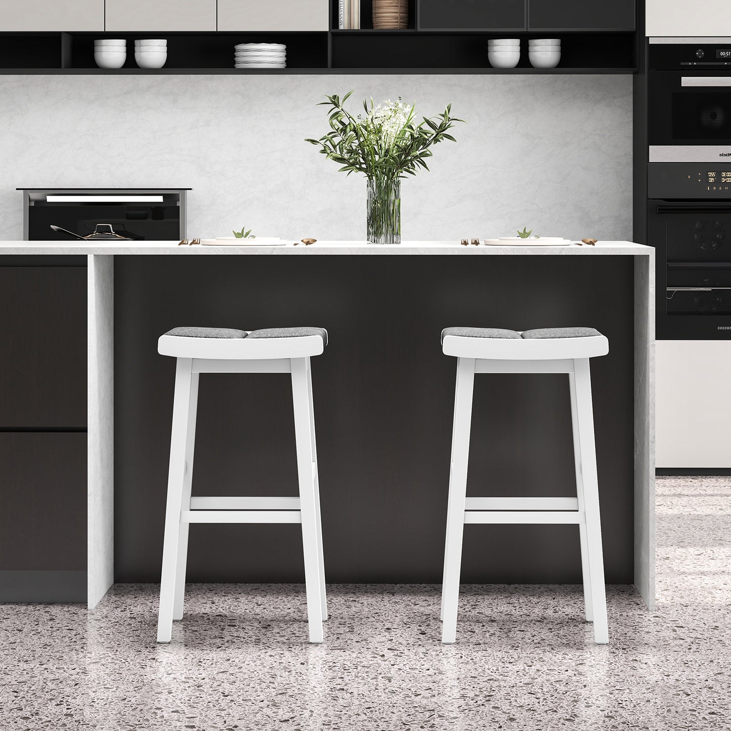 2 Pieces 26/31.5 Inch Upholstered Saddle Barstools with Padded Cushions-31.5 inches