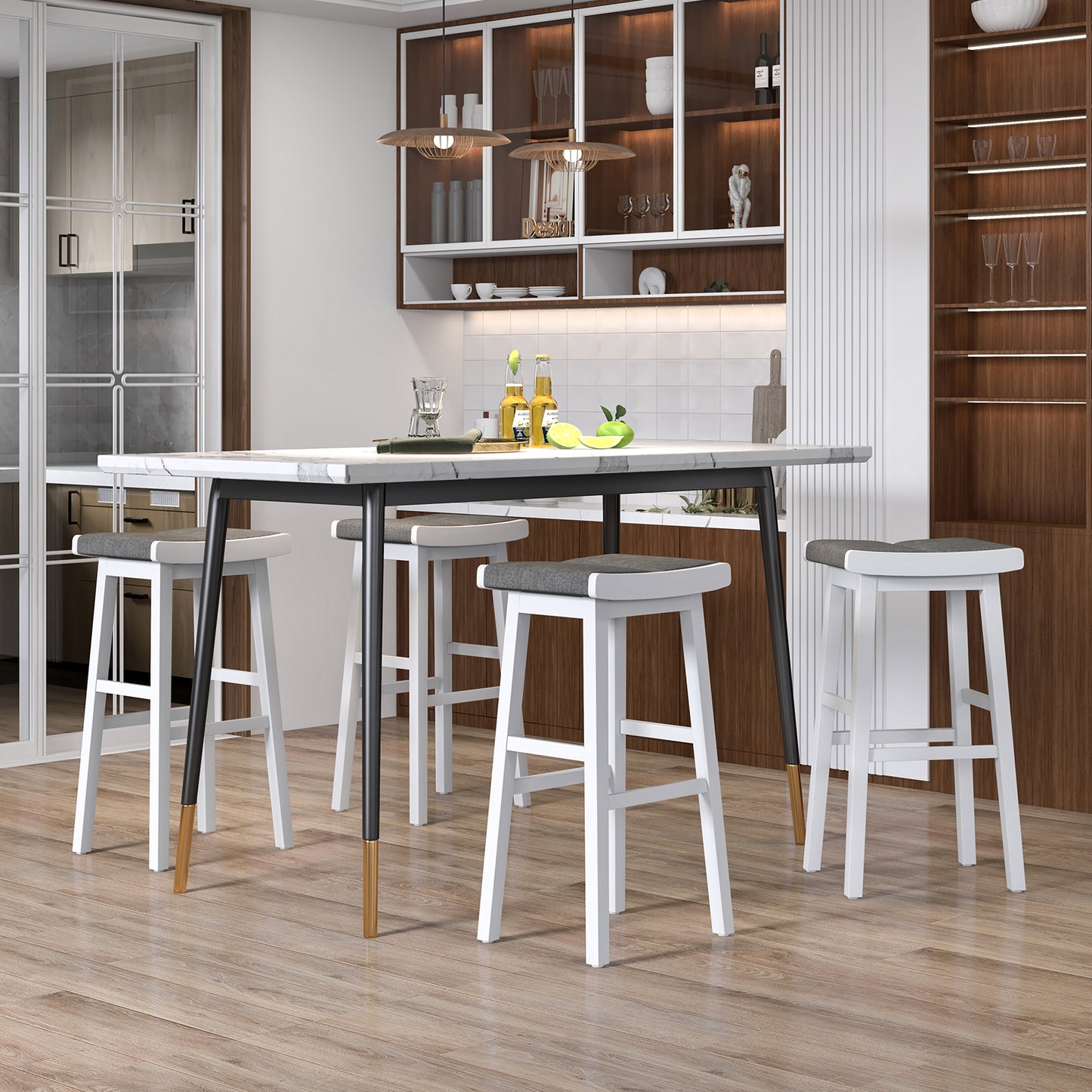 2 Pieces 26/31.5 Inch Upholstered Saddle Barstools with Padded Cushions-31.5 inches