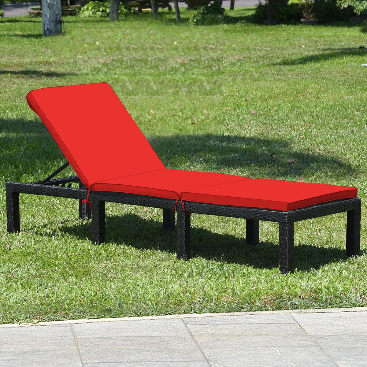 Patio Rattan Height Adjustable Lounge Chair with 2 Set of Cushion Cover-Black & Turquoise