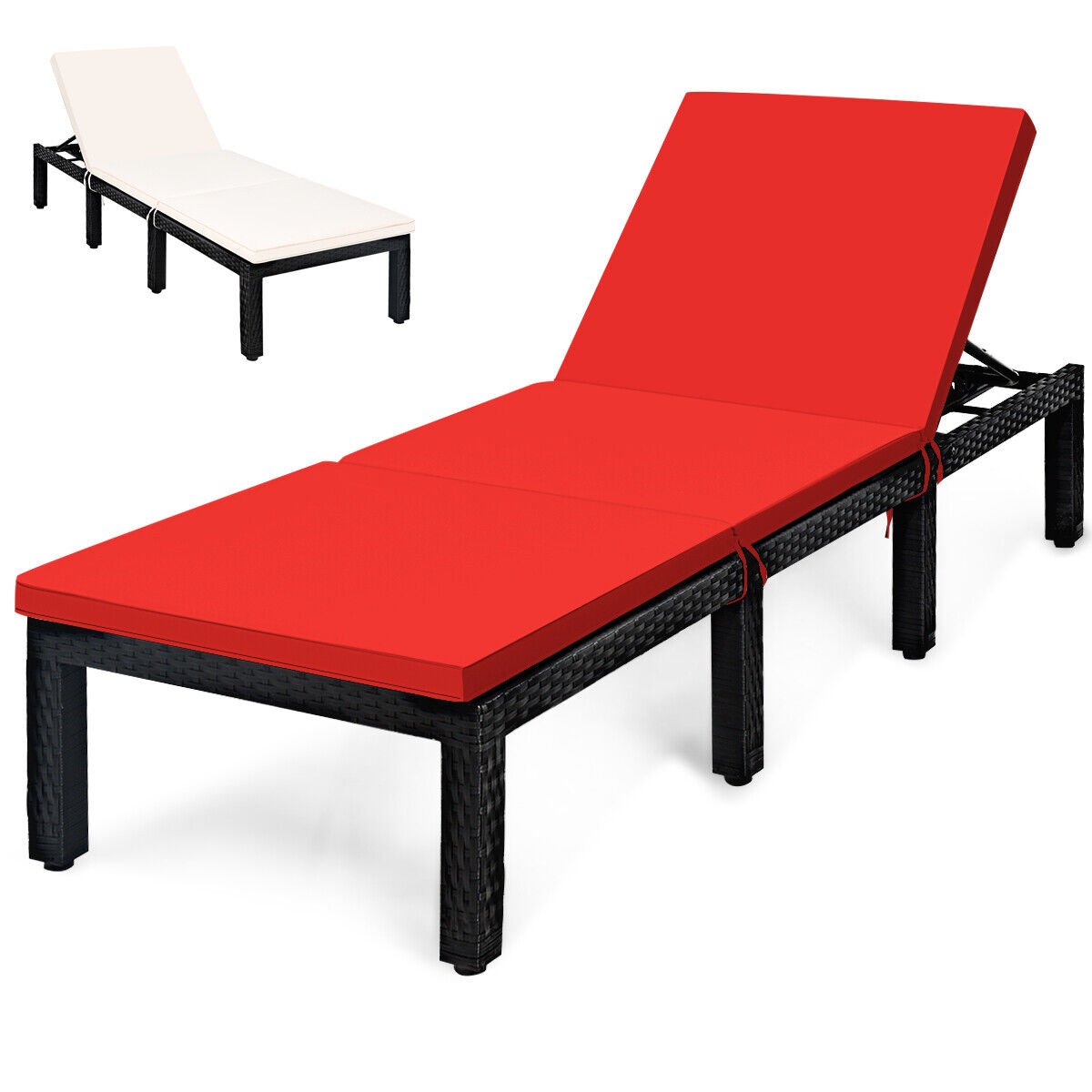 Patio Rattan Height Adjustable Lounge Chair with 2 Set of Cushion Cover-Black & Turquoise
