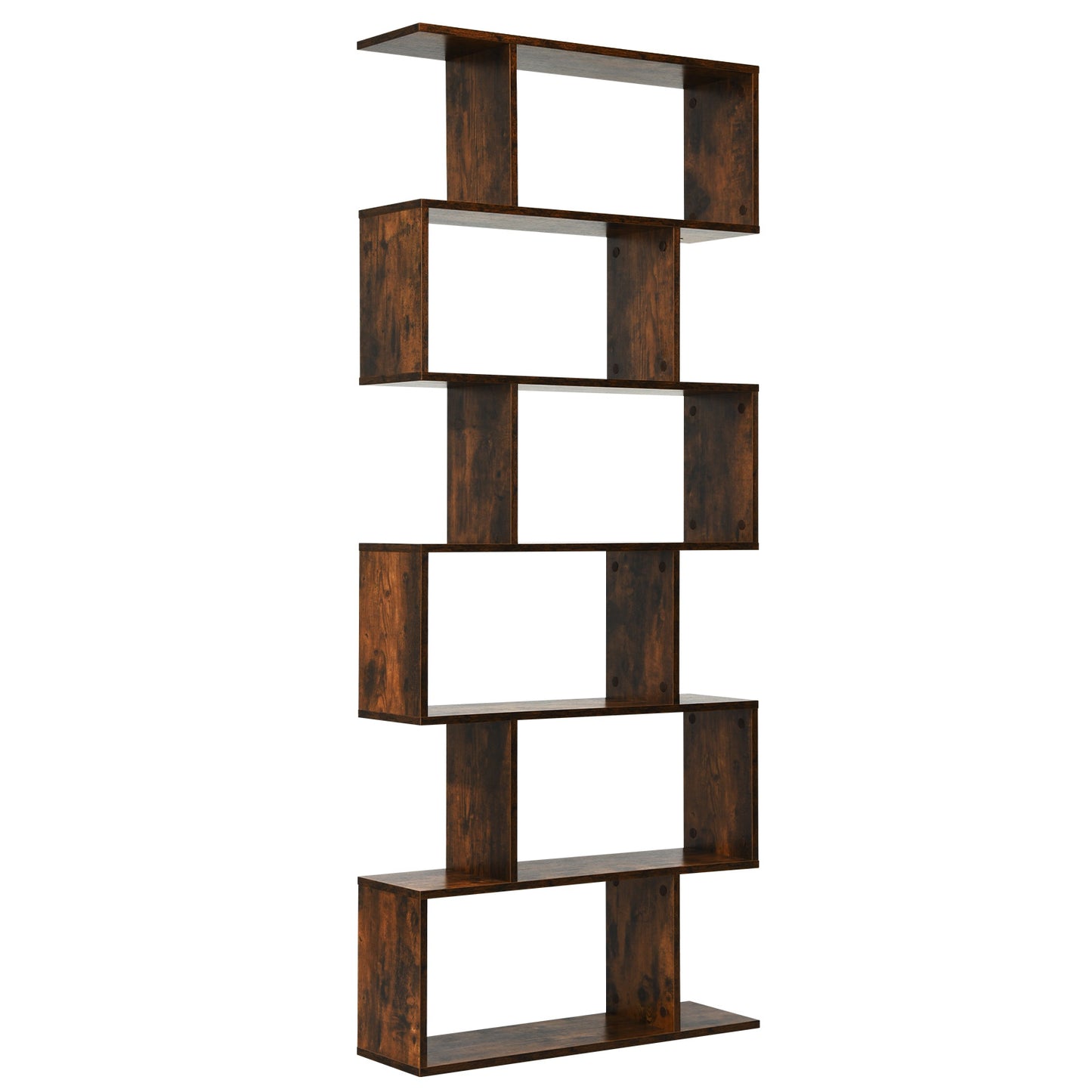 6 Tier S-Shaped Bookshelf Storage Display Bookcase Decor Z-Shelf-Black
