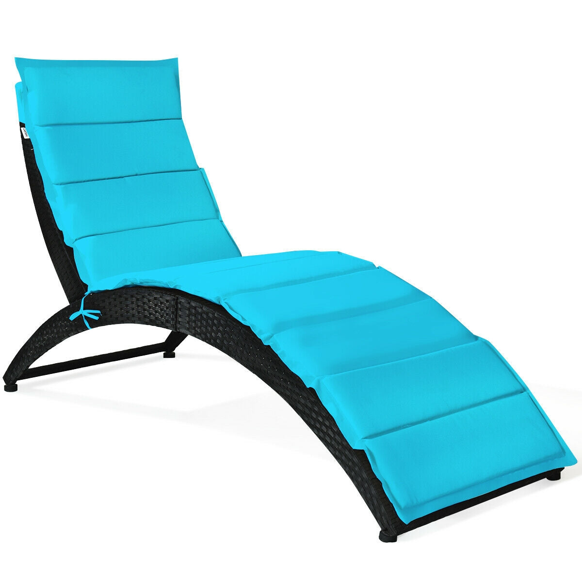 Folding Patio Rattan Portable Lounge Chair Chaise with Cushion-Beige