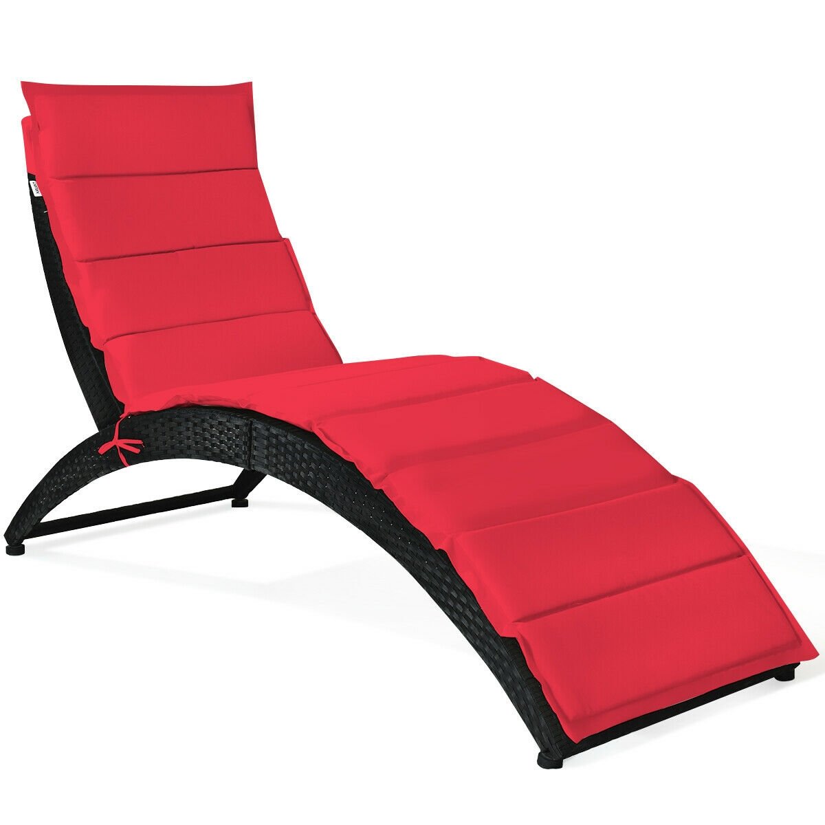 Folding Patio Rattan Portable Lounge Chair Chaise with Cushion-Beige