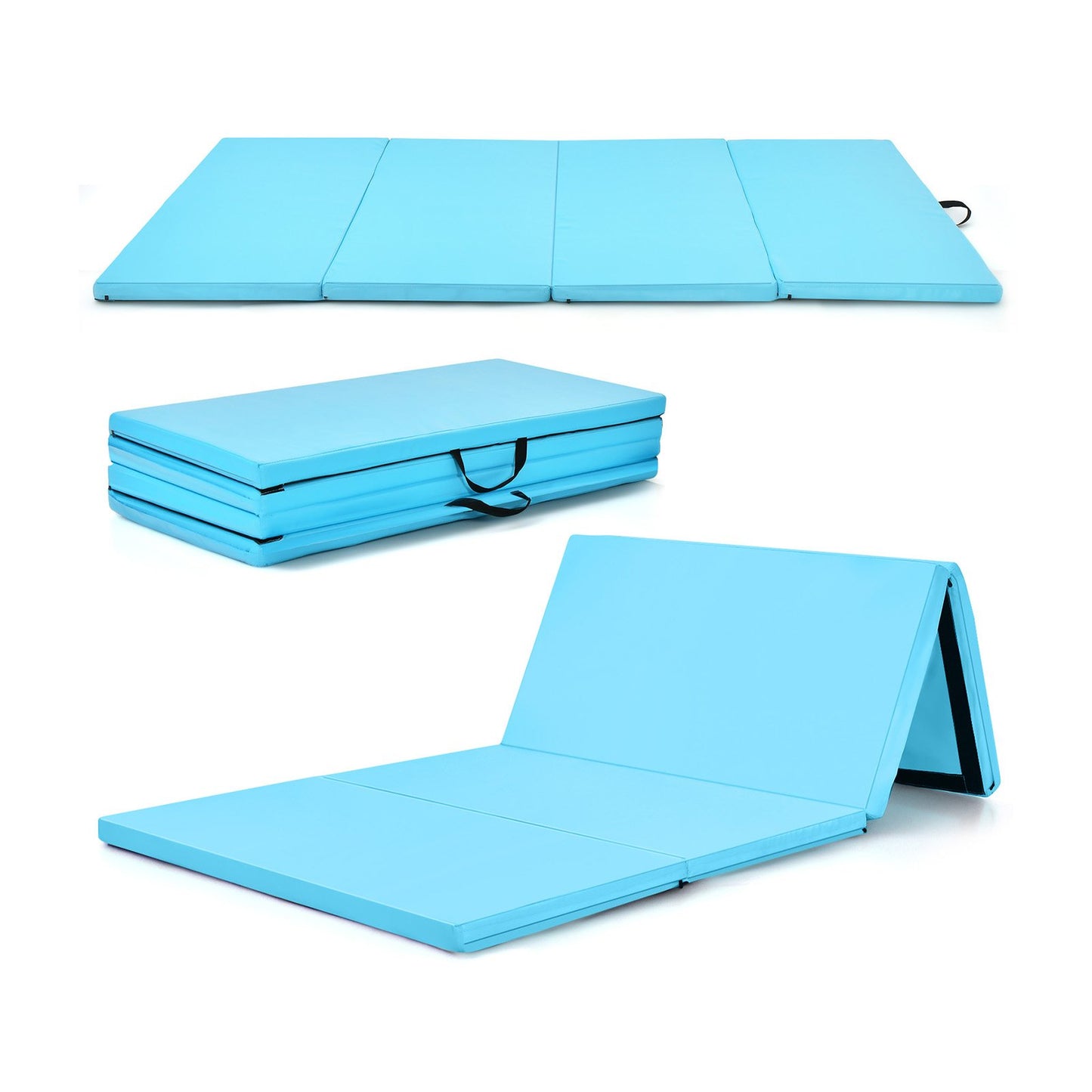 4-Panel Folding Gymnastics Mat with Carrying Handles for Home Gym-Blue