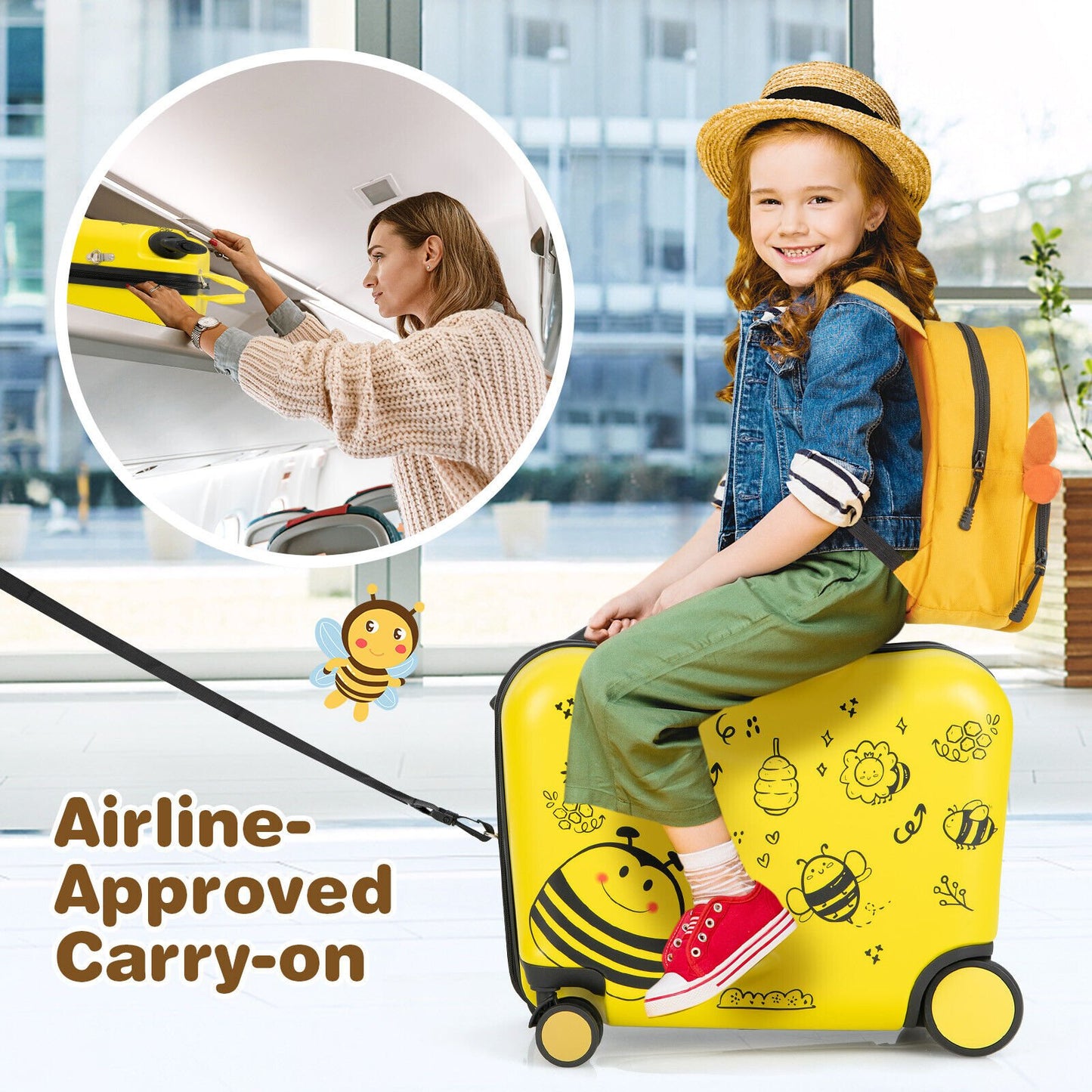 2 Pieces 18 Inch Ride-on Kids Luggage Set with Spinner Wheels-Pink