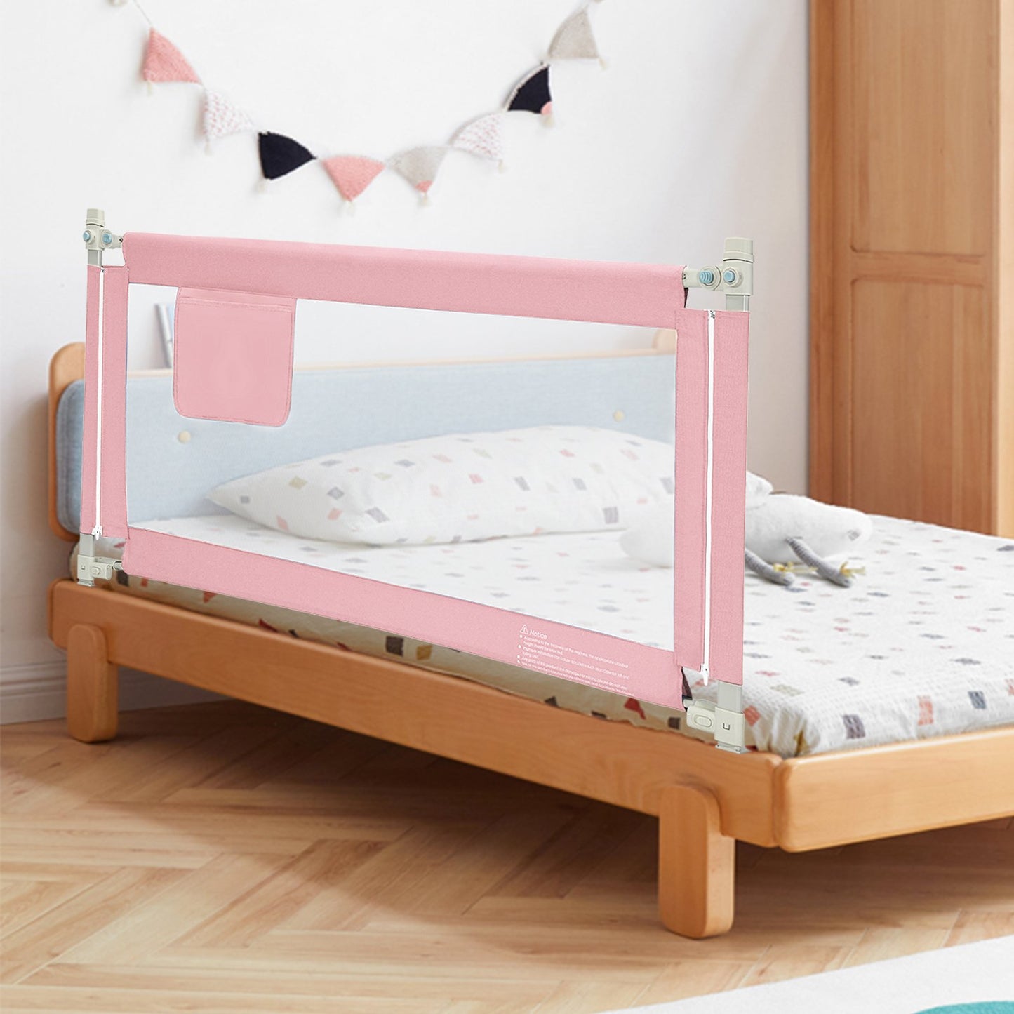 57 Inch Toddlers Vertical Lifting Baby Bed Rail Guard with Lock-Blue