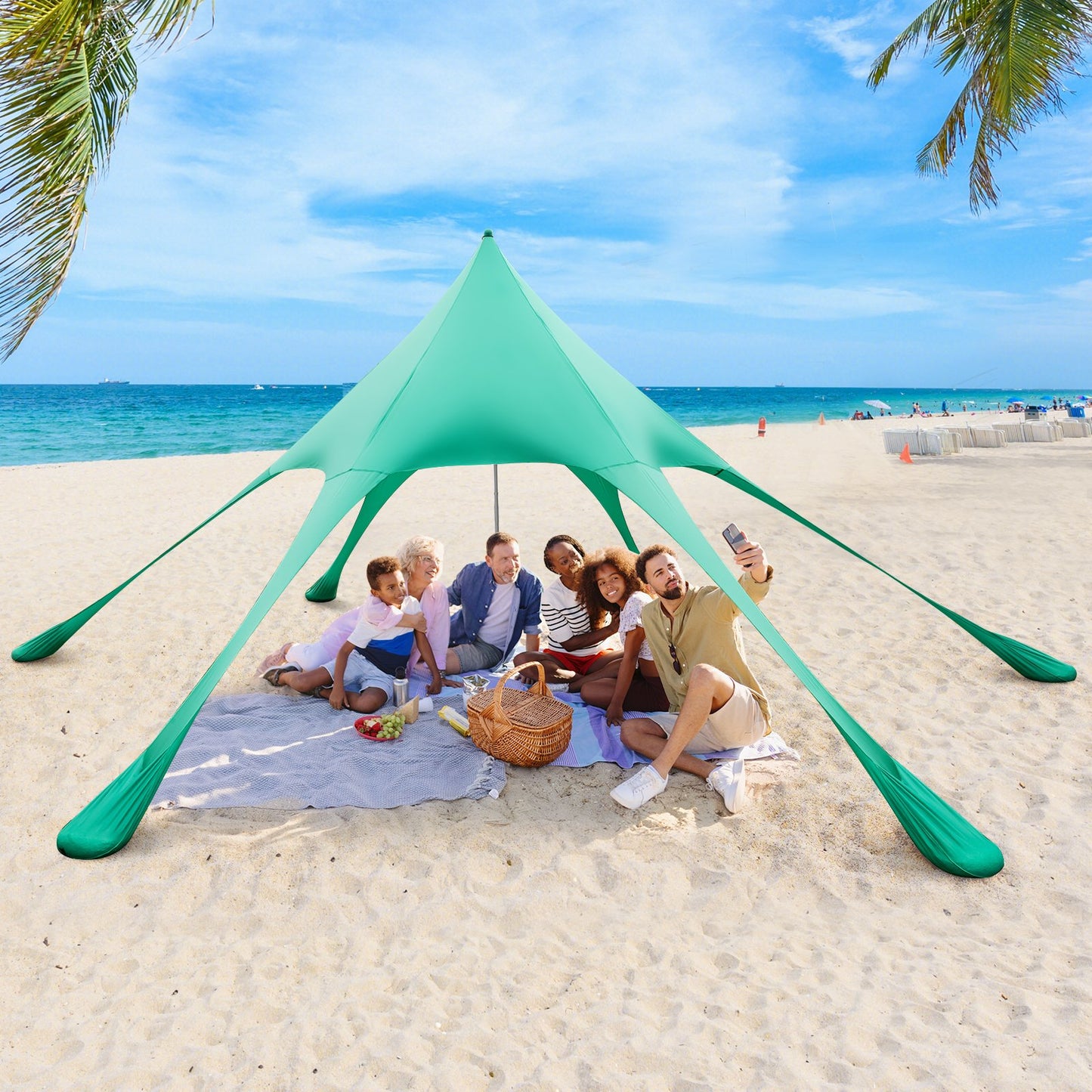 20 x 20 Feet Beach Canopy Tent with UPF50+ Sun Protection and Shovel-Blue