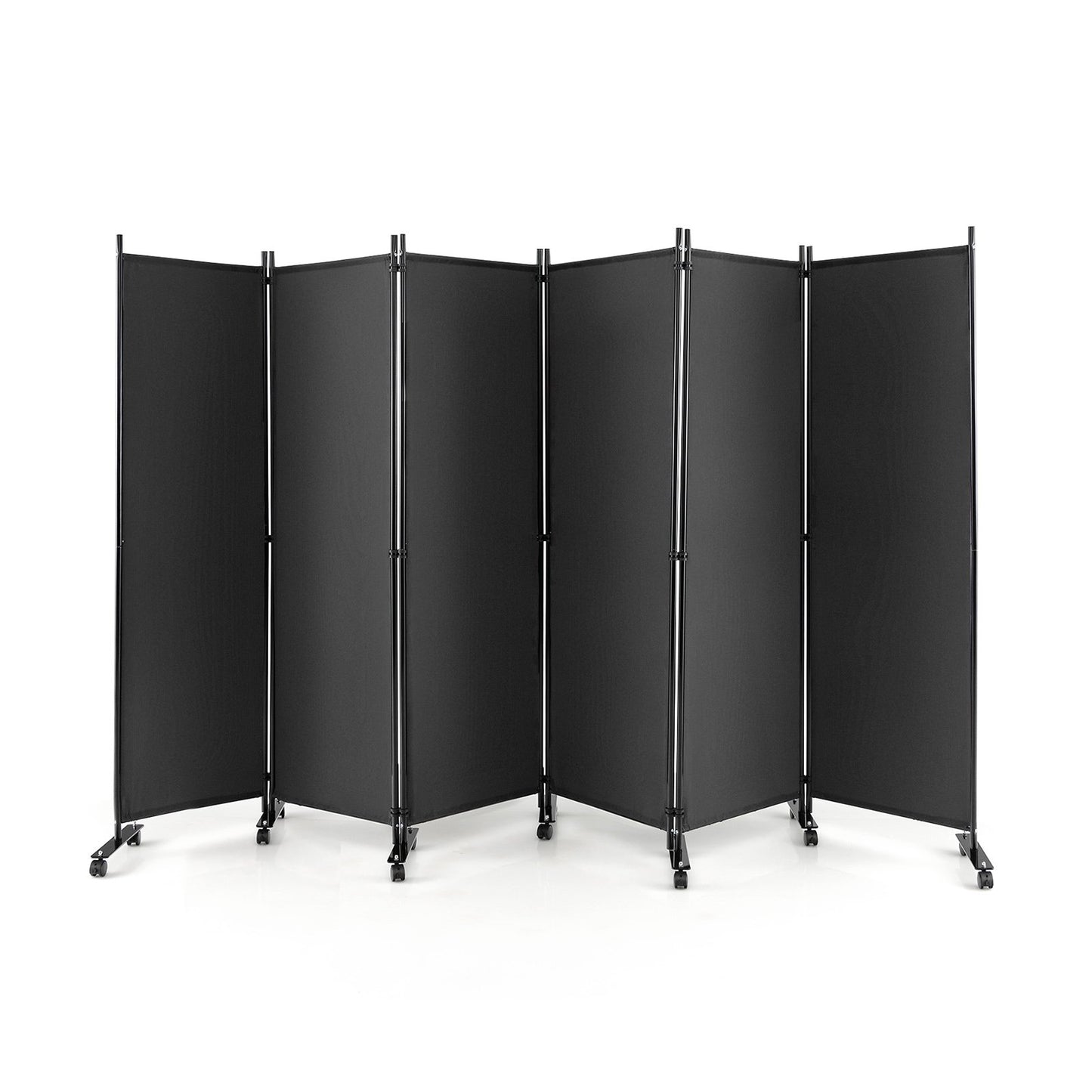 6 Panel 5.7 Feet Tall Rolling Room Divider on Wheels-Black
