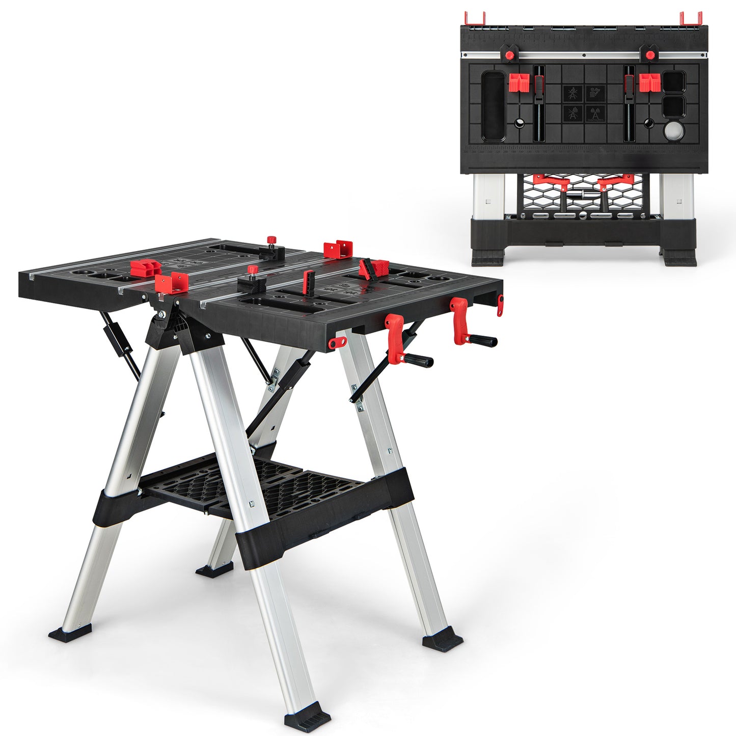Portable Folding Workbench with Adjustable Height for Garage Home-Black & Red