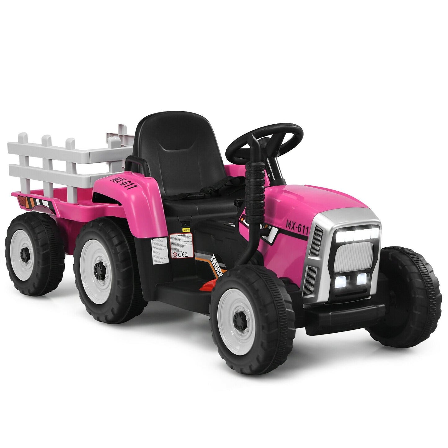 12V Ride on Tractor with 3-Gear-Shift Ground Loader for Kids 3+ Years Old-Black