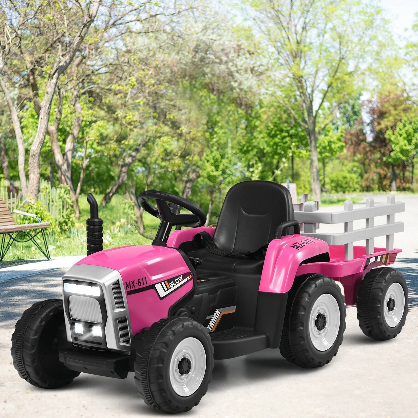 12V Ride on Tractor with 3-Gear-Shift Ground Loader for Kids 3+ Years Old-Black