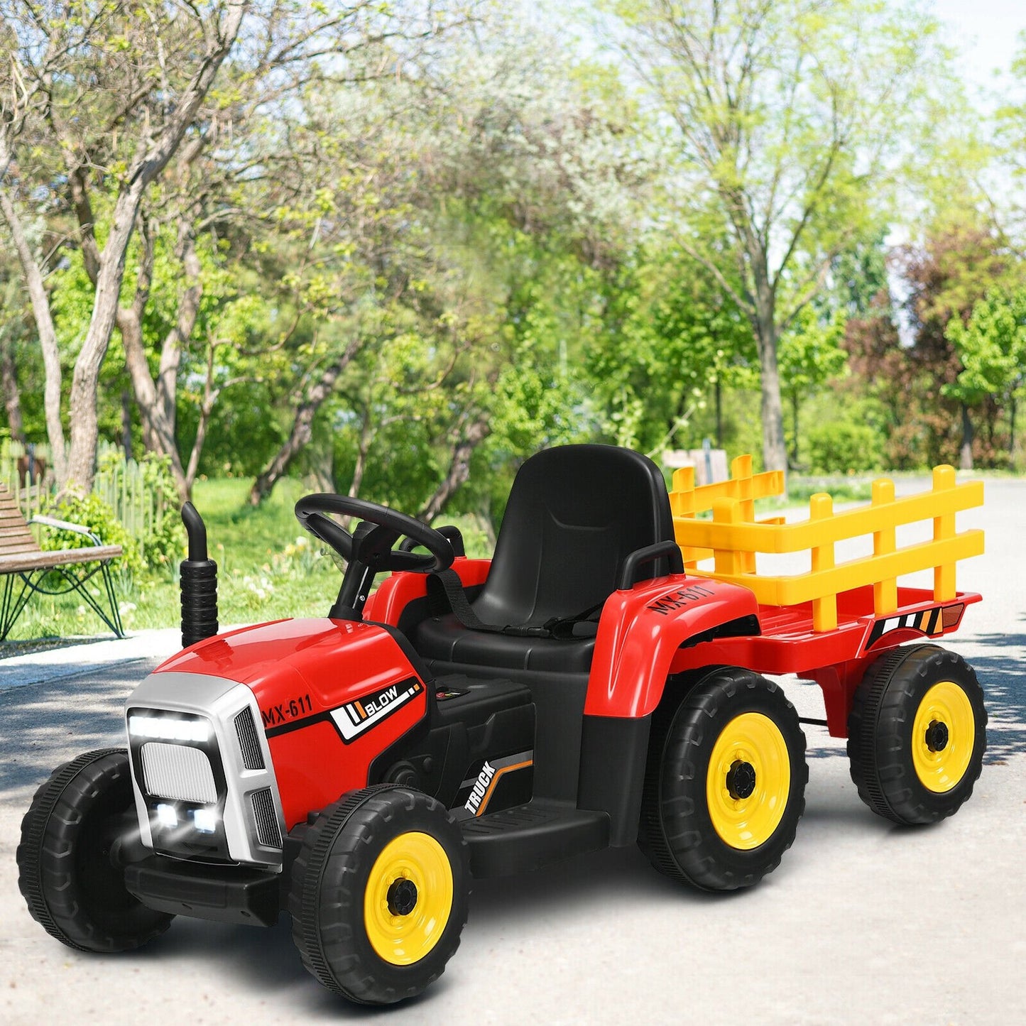 12V Ride on Tractor with 3-Gear-Shift Ground Loader for Kids 3+ Years Old-Black