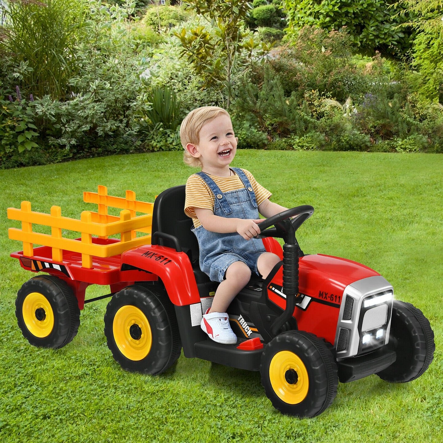 12V Ride on Tractor with 3-Gear-Shift Ground Loader for Kids 3+ Years Old-Black
