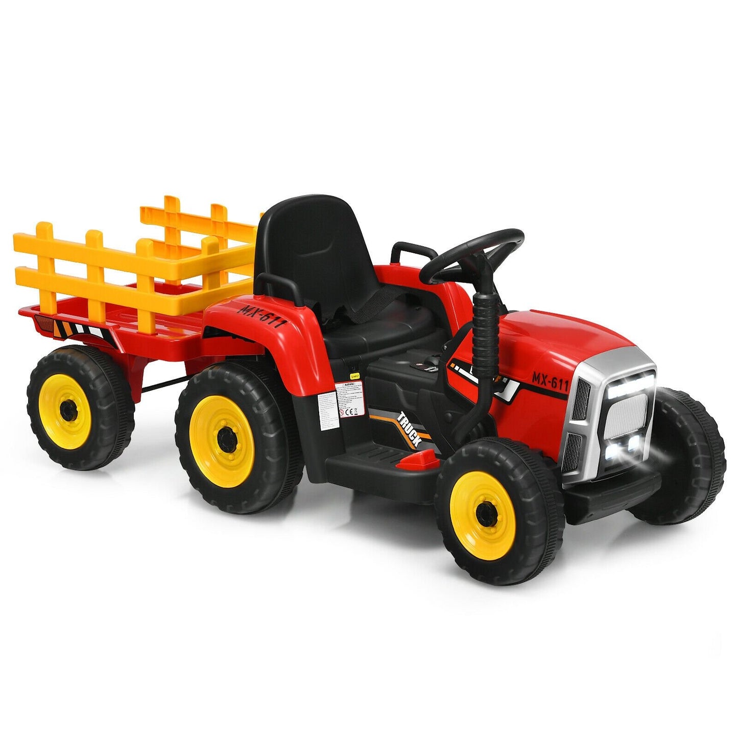12V Ride on Tractor with 3-Gear-Shift Ground Loader for Kids 3+ Years Old-Black