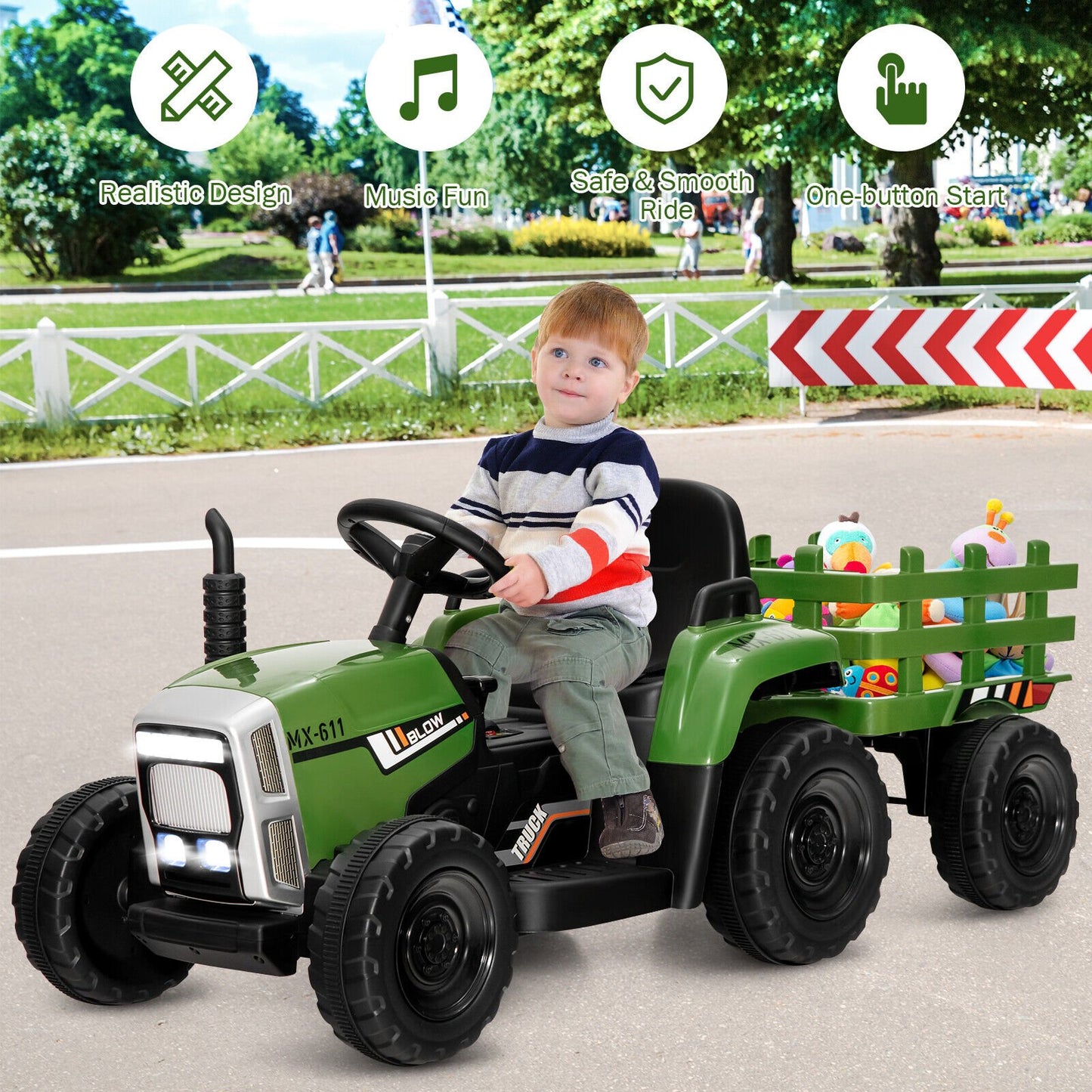 12V Ride on Tractor with 3-Gear-Shift Ground Loader for Kids 3+ Years Old-Black