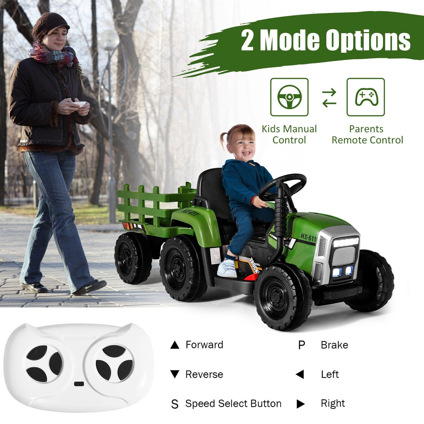 12V Ride on Tractor with 3-Gear-Shift Ground Loader for Kids 3+ Years Old-Black