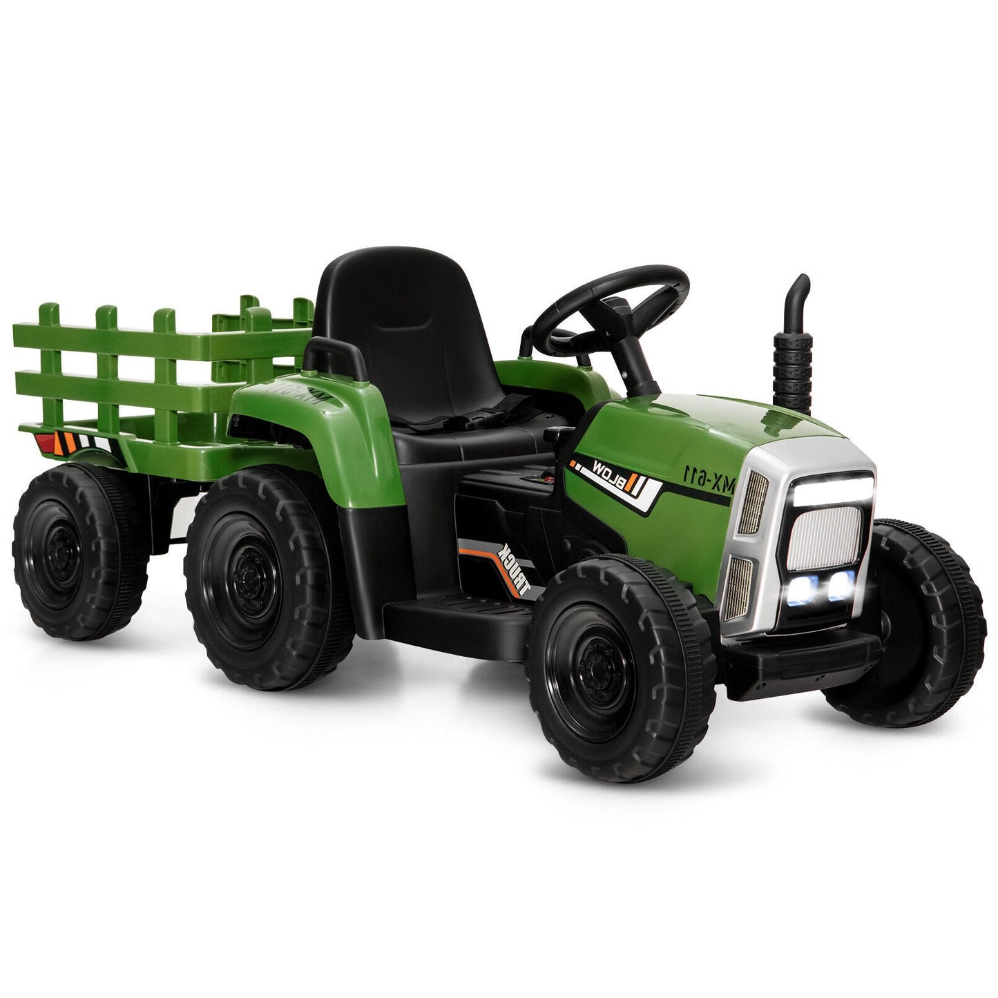 12V Ride on Tractor with 3-Gear-Shift Ground Loader for Kids 3+ Years Old-Black